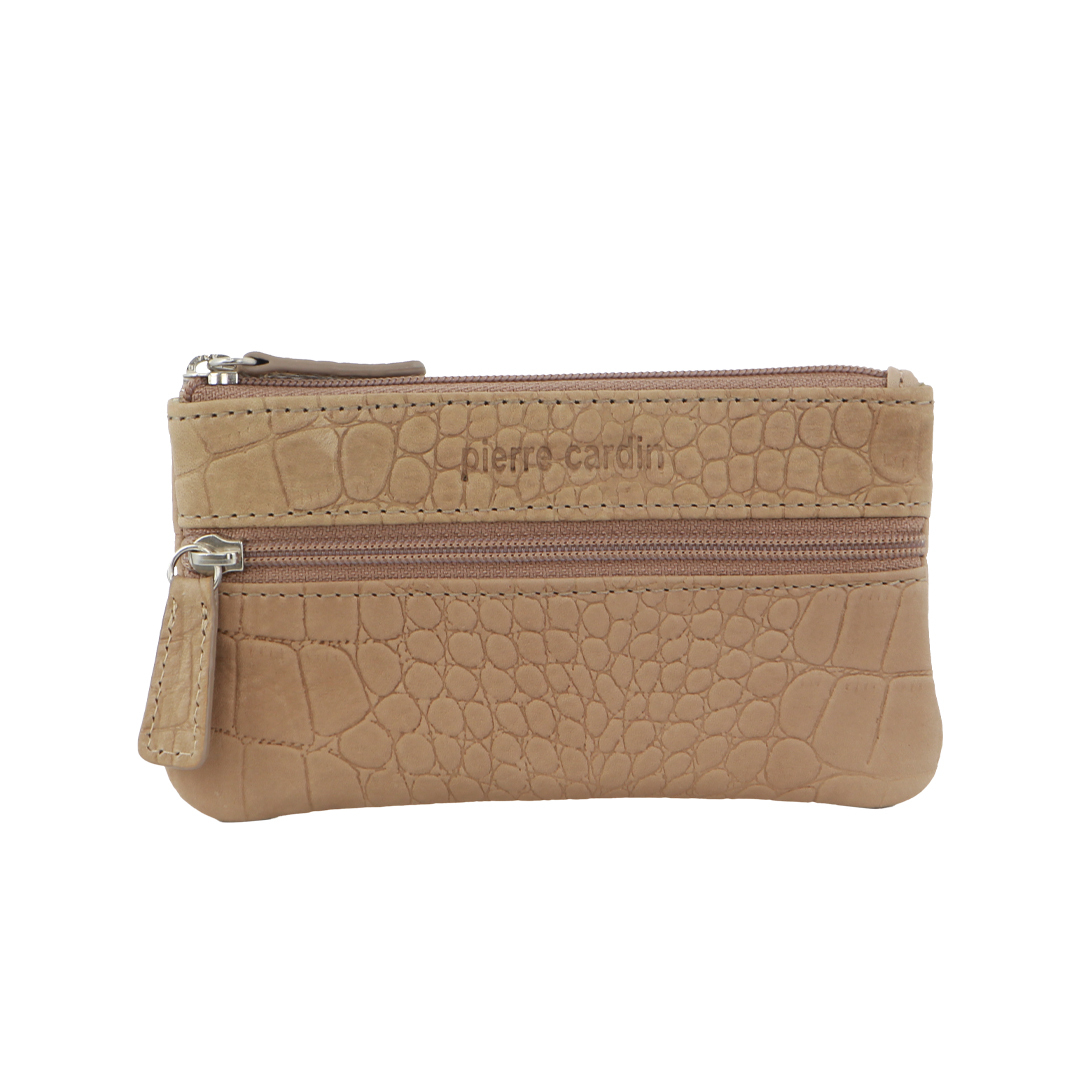 V563-PC-1349-TAUPE-CROC-202503051511-00 Pierre Cardin Ladies Womens Genuine Leather RFID Coin Purse Wallet - Taupe (Croc) - Image 1