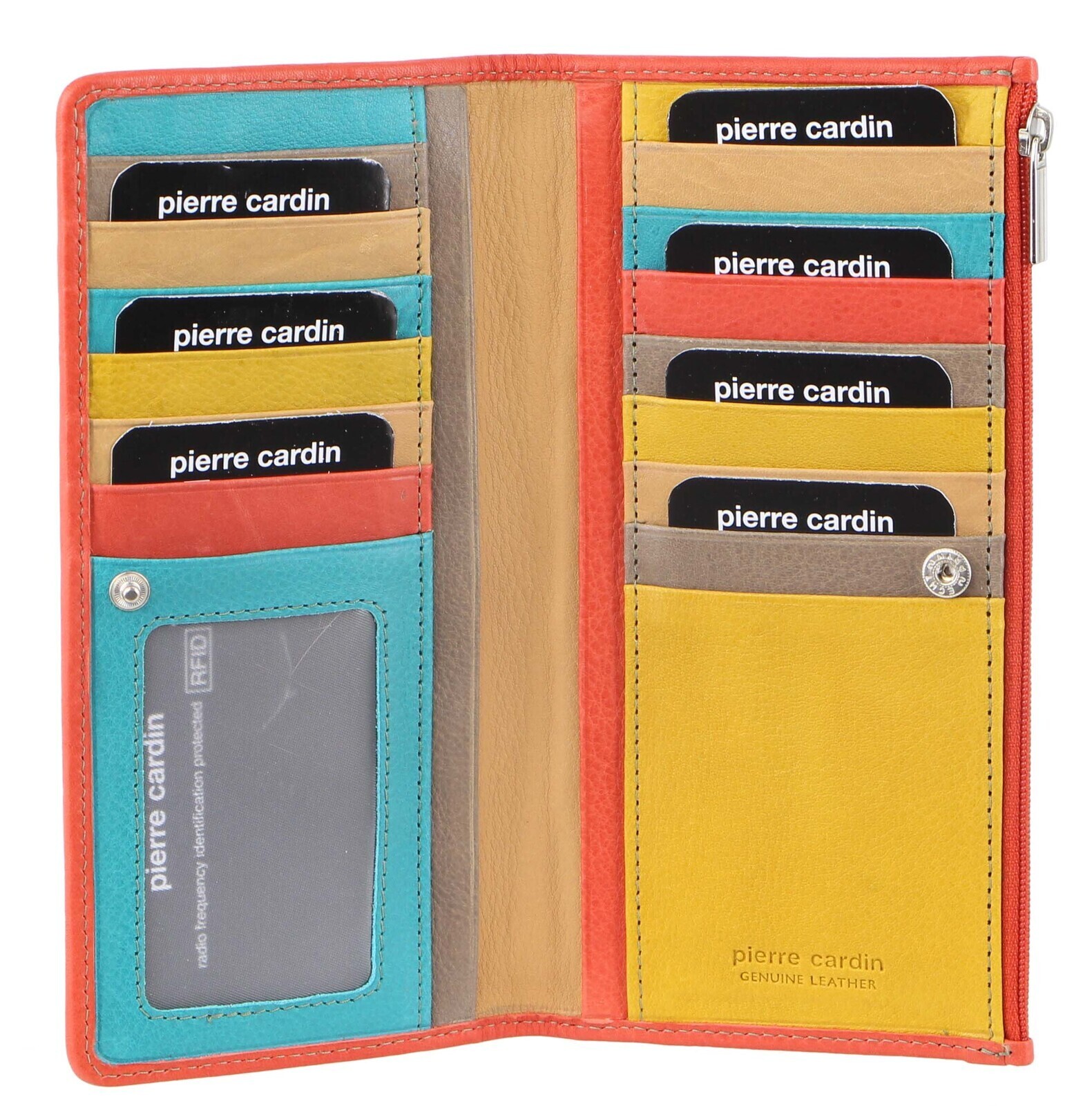 V563-PC-3260-TURQ_ORA-174136-00 Pierre Cardin Italian Genuine Leather Ladies Wallet - Turquoise/Orange - Image 1