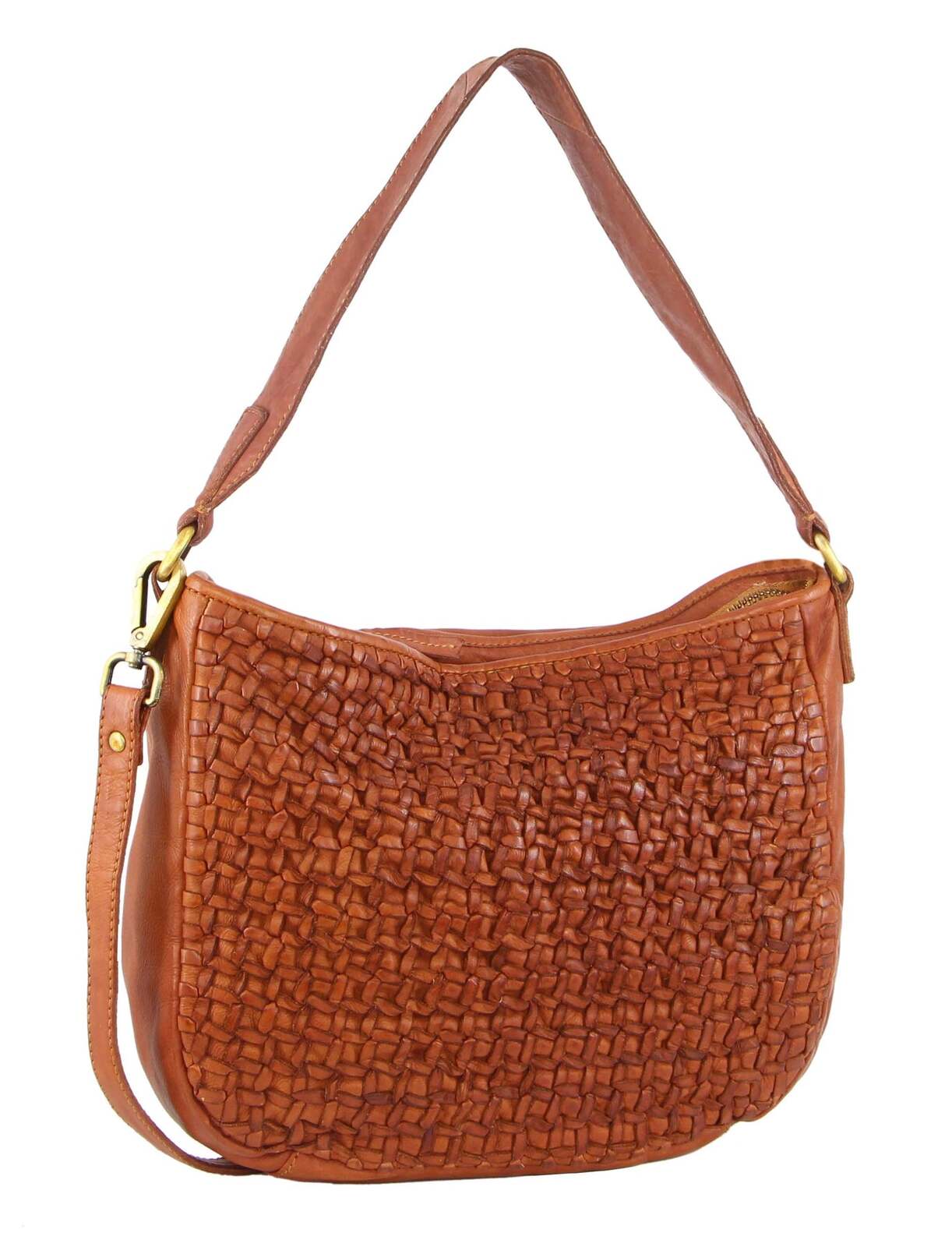 V563-PC-3306-COGNAC-174376-00 Pierre Cardin Woven Leather Ladies Crossbody Messenger Bag Travel - Cognac - Image 1