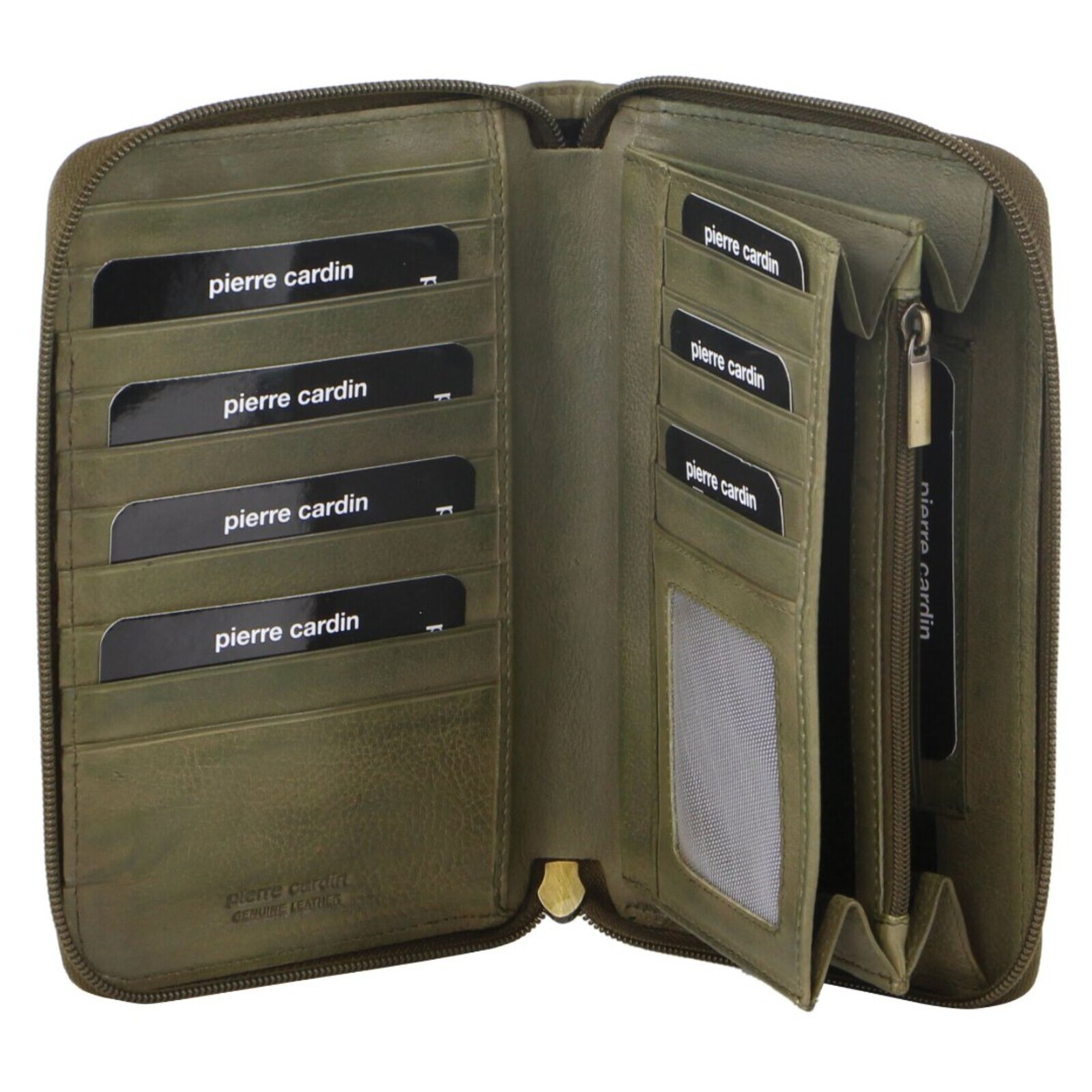 V563-PC-3350-OLIVE-174214-00 Pierre Cardin Perforated Leather Ladies Zip Around Wallet - Olive - Image 1