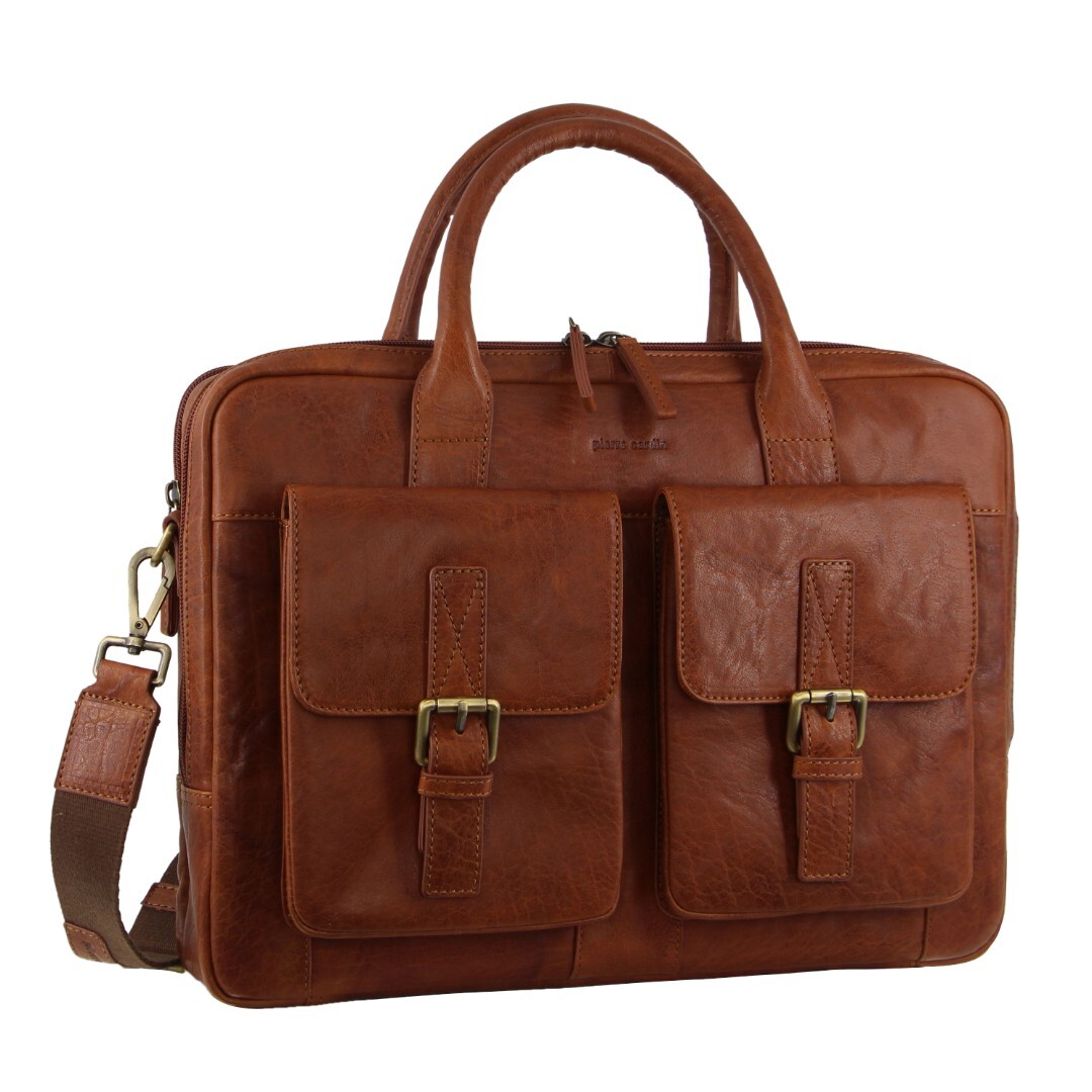 V563-PC-3594-TAN-173978-00 Pierre Cardin Leather Multi-Compartment Business 15" Laptop Bag - Tan - Image 1