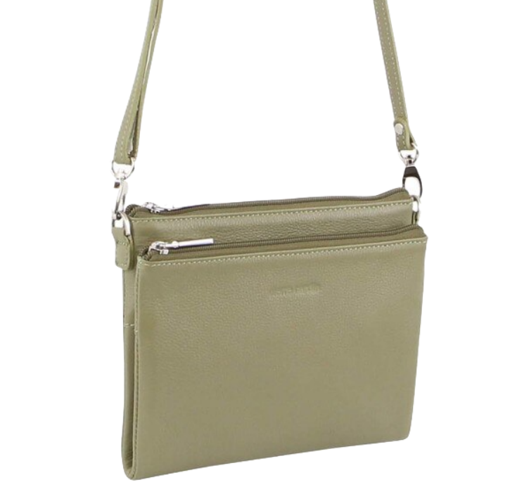 V563-PC2854-SAGE-174069-00 Pierre Cardin Ladies Cross Body Bag Leather Clutch Shoulder Sling Womens - Sage - Image 1