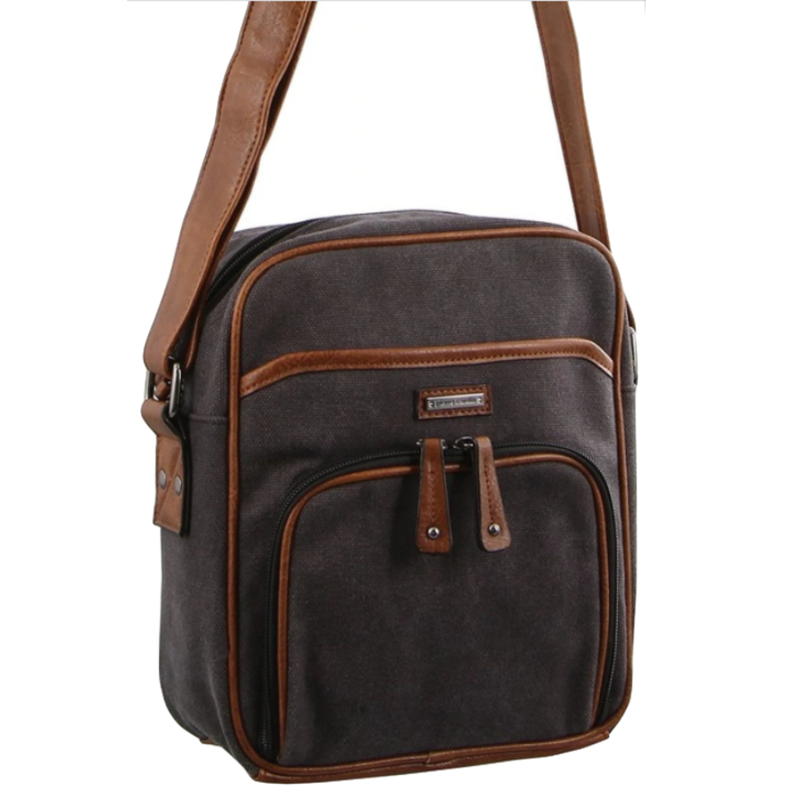 V563-PC2889-BLACK-174064-00 Pierre Cardin Canvas Cross Body Messenger Bag Mens Ladies Satchel Day Pack - Black - Image 1