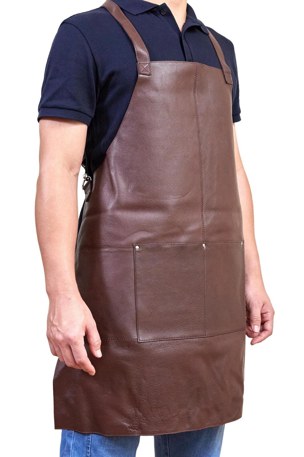 V563-PC3432-BROWN-174252-00 Pierre Cardin Professional Leather Apron Butcher Woodwork Hairdressing Barber Chef - Brown - Image 1