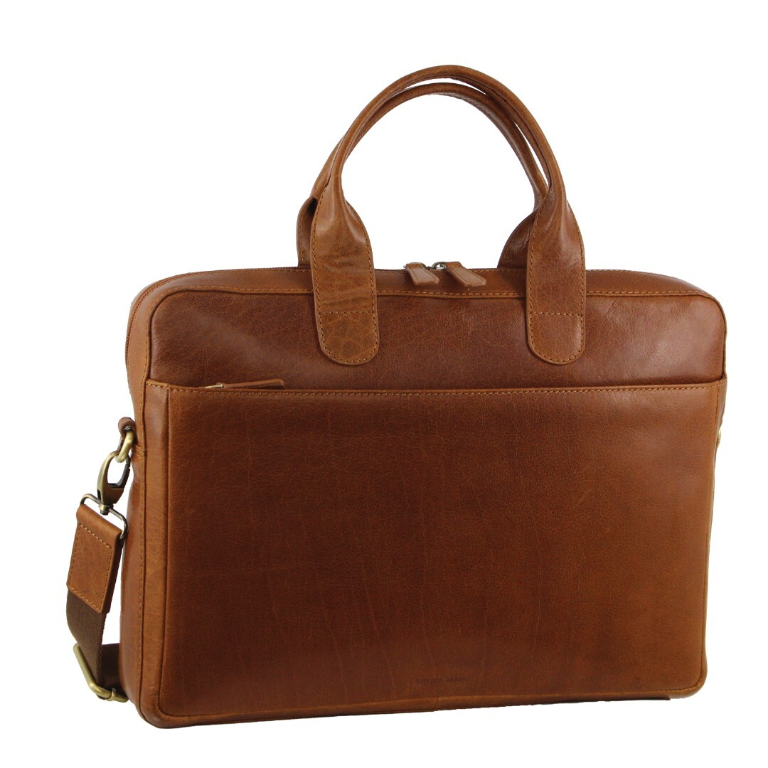 V563-PC3620-TAN-173962-00 Pierre Cardin Mens Italian Leather 15" Laptop Computer Bag Travel - Tan - Image 1