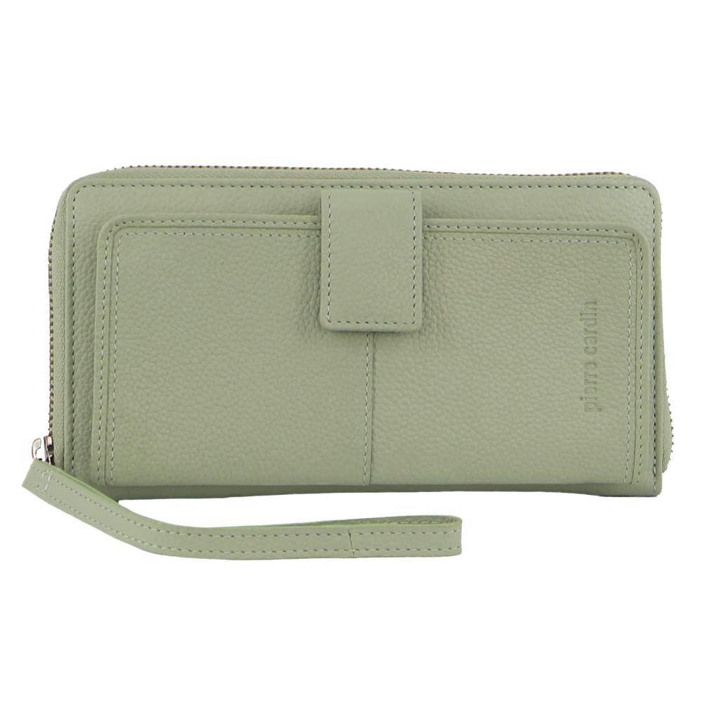 V563-PC3745-JADE-174059-00 Pierre Cardin Womens Leather Zip Around Wallet RFID Blocking w/ Wristlet in Jade Green - Image 1