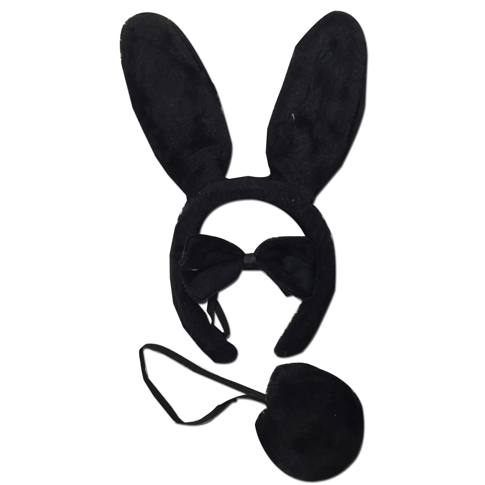 V563-PRTYCOSTUME-RABBITBLK-184182-00 3 Piece Set Animal Costume Dress Up Party Bow Tie Tail Ears Book Week Cosplay - Image 1