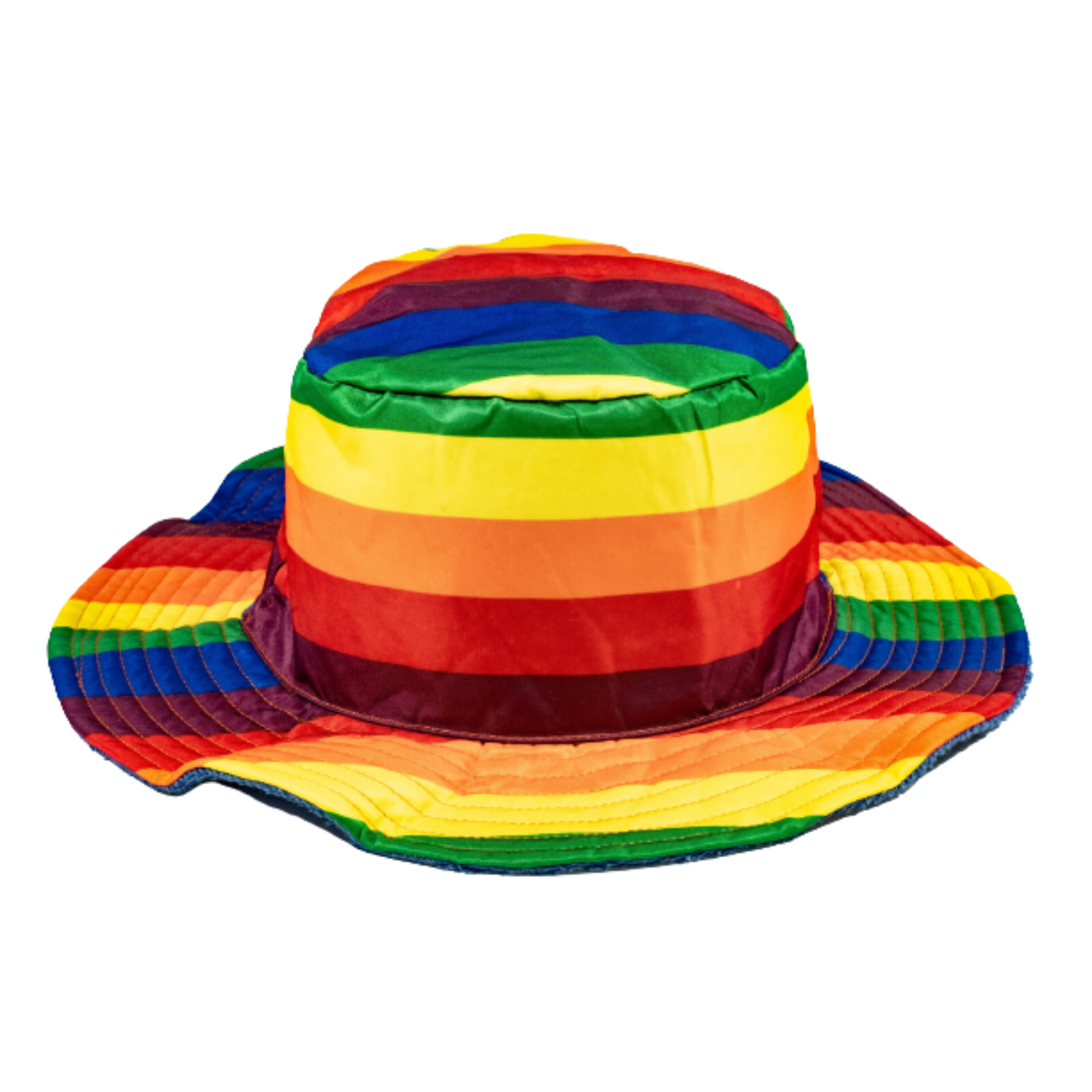 V563-RAINBOWTERRY-S-202503051925-00 Rainbow Terry Towelling Bucket Hat Gay Lesbian Mardi Gras Party Cap LGBT - Reversible - Small (54cm) - Image 1