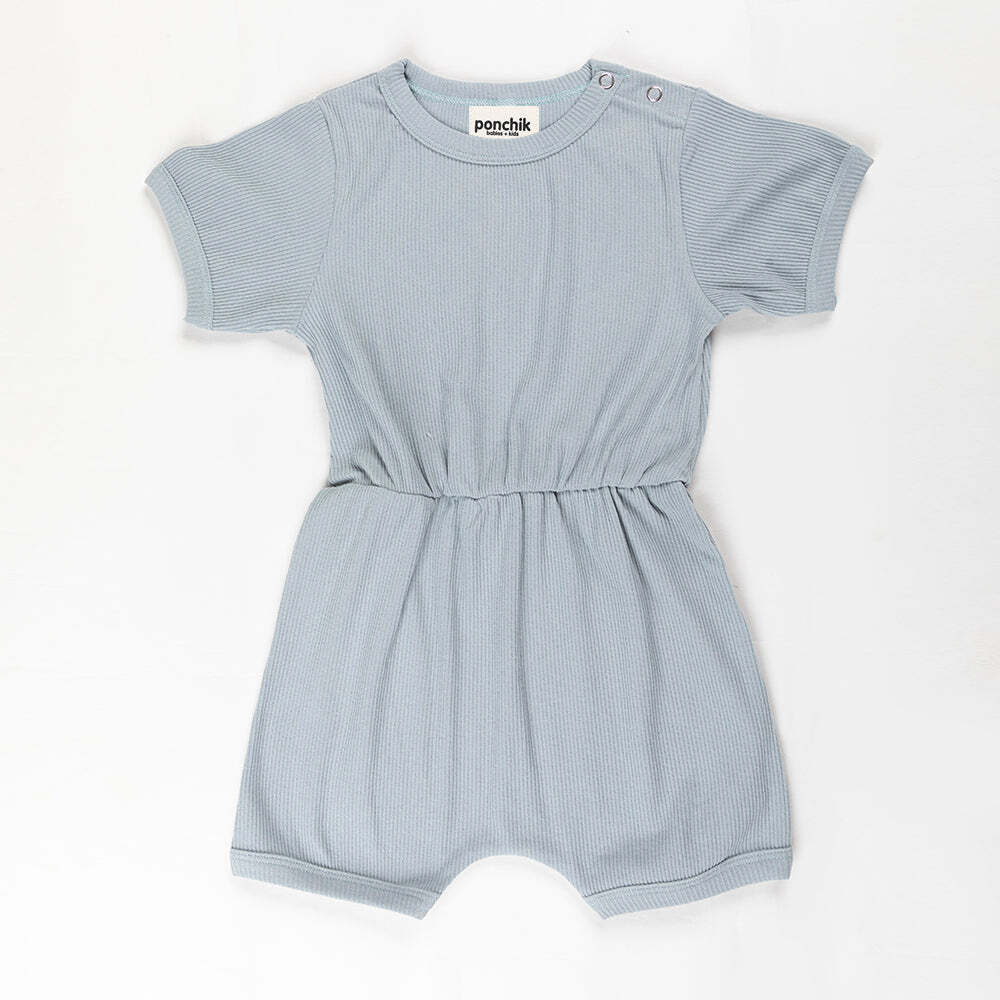 V563-RIBROMPER-CAPBLUE-0_3-202503051915-00 Ponchik Babies + Kids - Ribbed Cotton Romper - Capri Blue - 0-3 months - Image 1