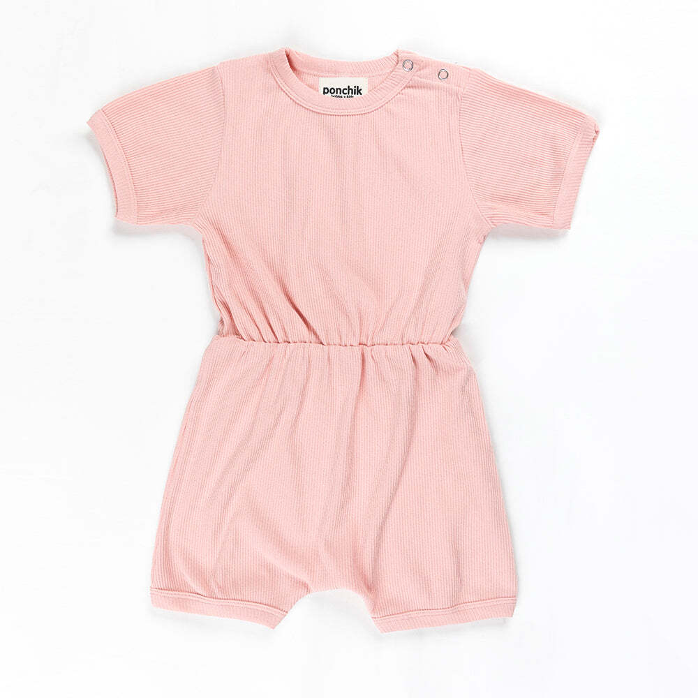 V563-RIBROMPER-LEMONADE-3_6-202503051858-00 Ponchik Babies + Kids - Ribbed Cotton Romper - Lemonade - 3-6 months - Image 1
