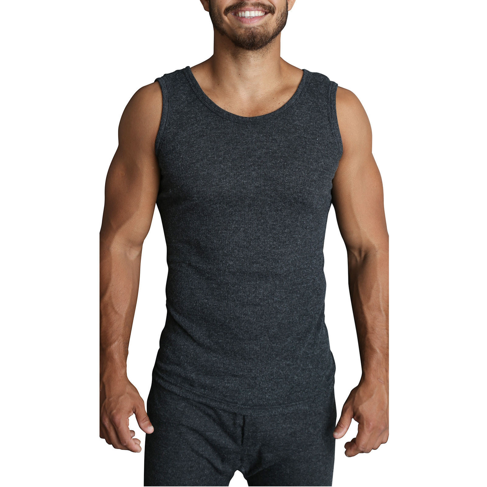V563-SI-046-BLK-S-202503051821-00 Mens THERMAL Merino Wool Blend Singlet Top Sleeveless Warm Underwear - Black - S - Image 1