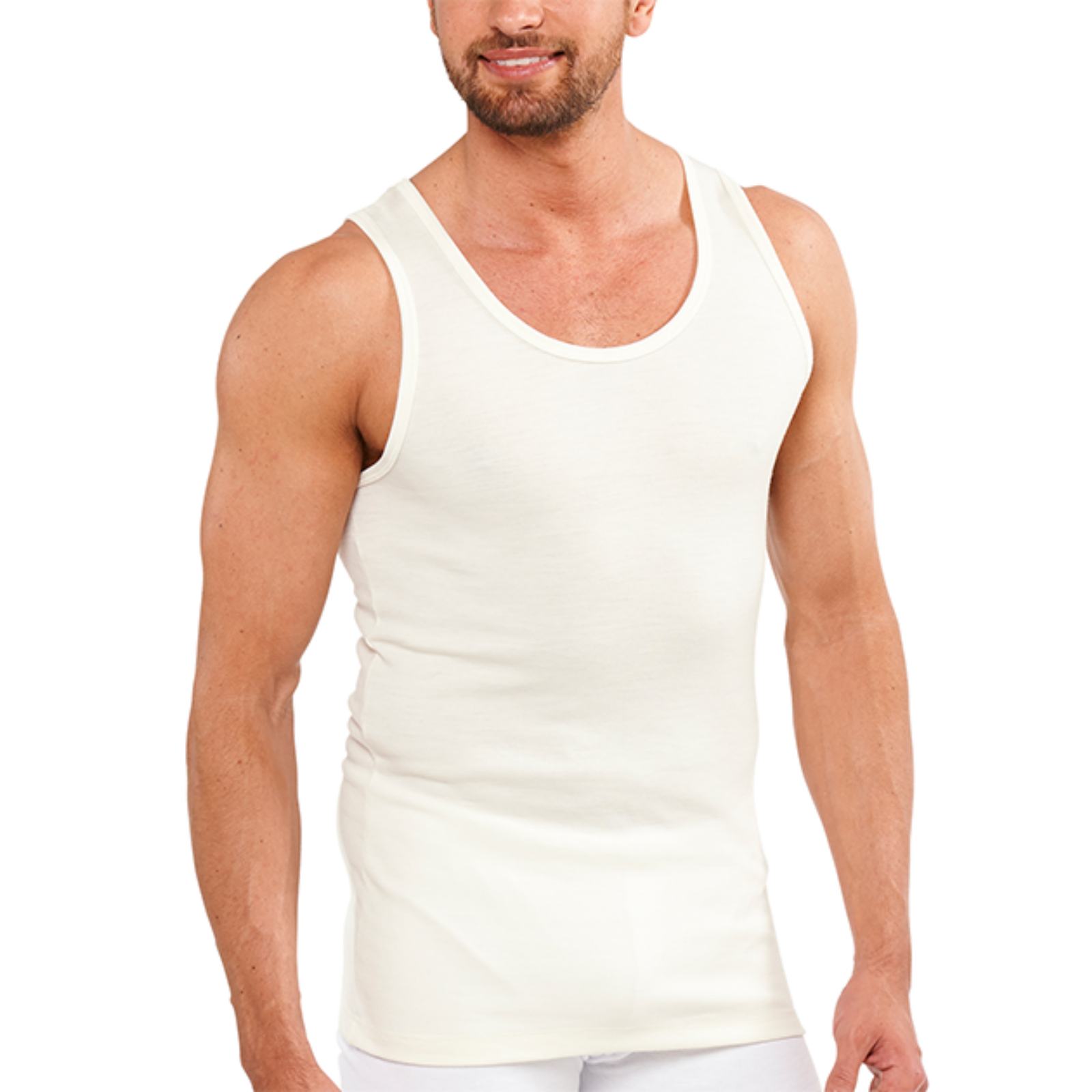 V563-SI-046-NAT-L-202503030900-00 Mens THERMAL Merino Wool Blend Singlet Top Sleeveless Warm Underwear - Natural - Large - Image 1
