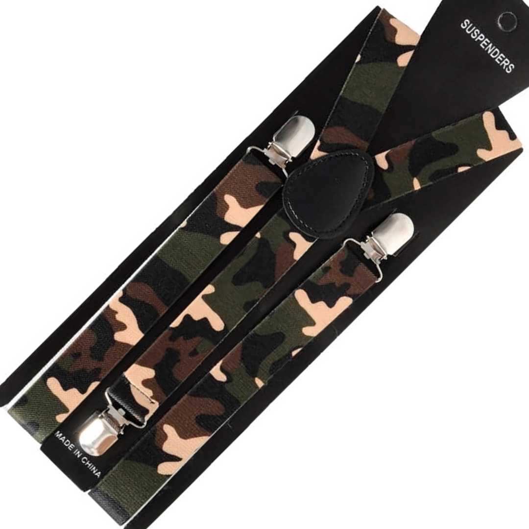 V563-SLIMSUSPENDERS-ARMYCAMO-184730-00 Mens Suspenders Braces Adjustable Strong Clip On Elastic Formal Wedding Slim - Army Camouflage - Image 1