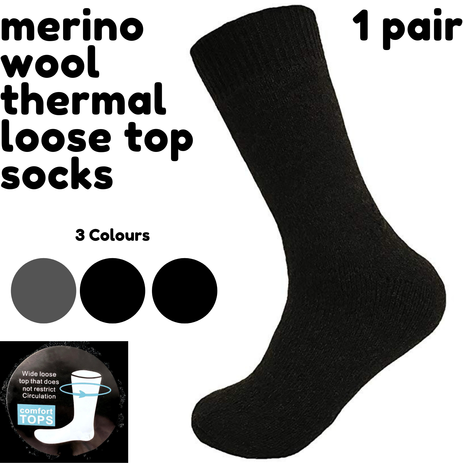 V563-SO-202-NVY-1PR-2-8-202502280916-00 Merino Wool Mens Loose Top Thermal Socks Diabetic Comfort Circulation - 1 Pair - Navy - 2-8 - Image 1