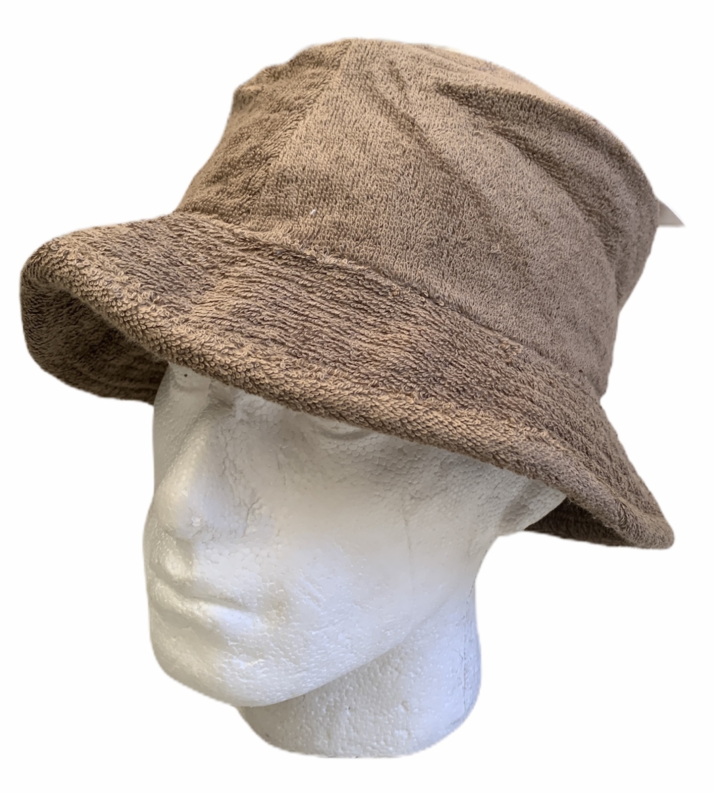V563-STINGYTWLING-KHAKI-S_M-202503051715-00 Stingy Brim Terry Towelling Bucket Hat Daggy Fishing Camping Lad Cap 100% COTTON - Khaki - S/M - Image 1