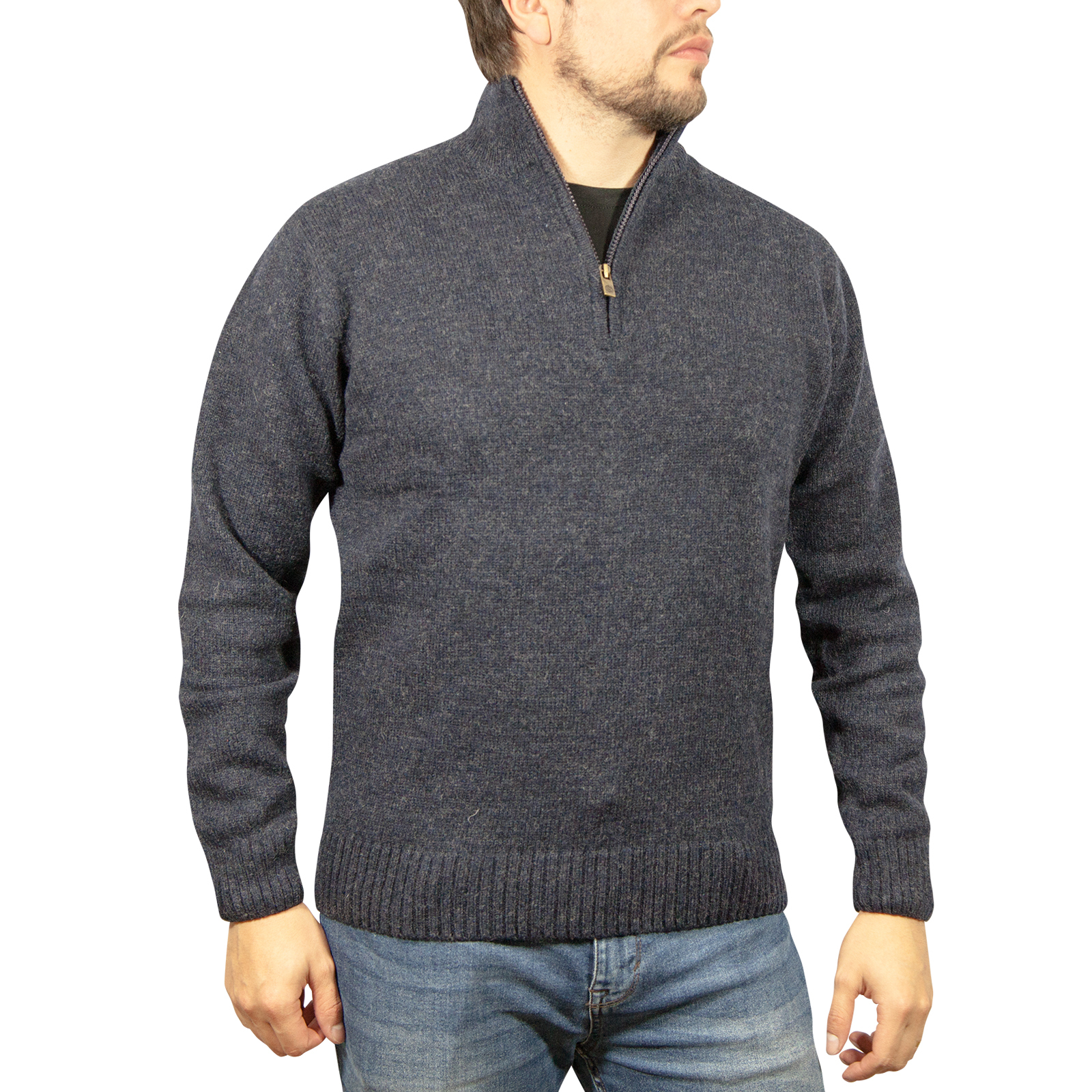 V563-SW-HZ-DNMBLU45-S-202507251100-00 100% SHETLAND RAGG WOOL Half Zip Up Knit JUMPER Pullover Mens Sweater Knitted - Denim Blue (45) - 3XL - S - Image 1