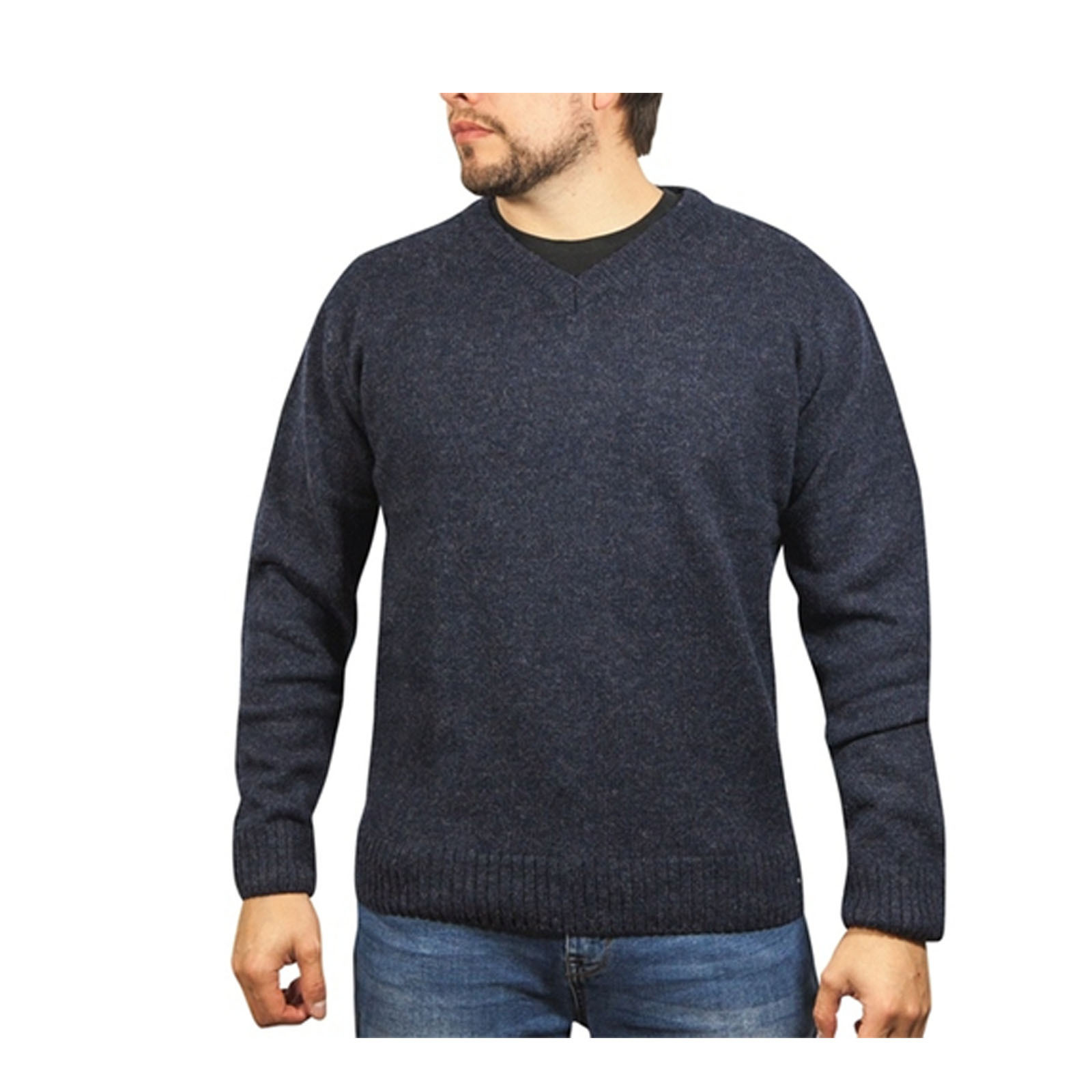 V563-SW-VN-NAVY45-XXL-202507251225-00 100% Shetland Ragg Wool V Neck Knit Jumper Pullover Mens Sweater Knitted - Navy - XXL - Image 1