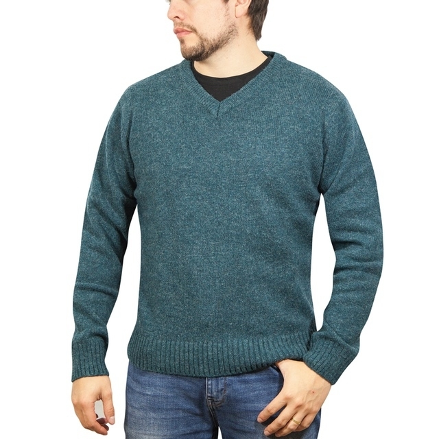 V563-SW-VN-SHWD-6XL-174165-00 100% Shetland Ragg Wool V Neck Knit Jumper Pullover Mens Sweater Knitted - Sherwood - 6XL - Image 1