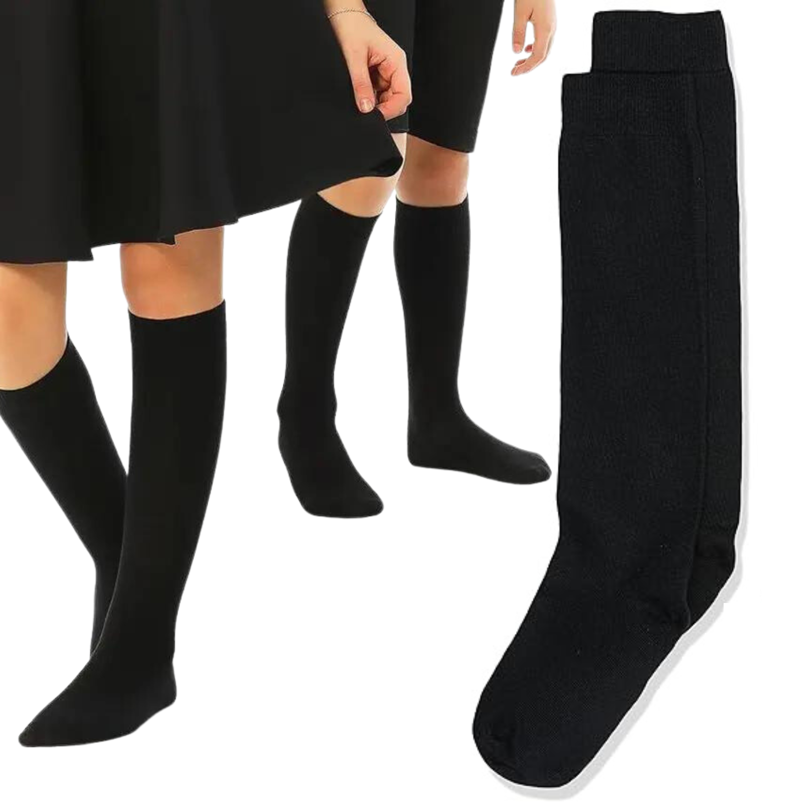 V563-TAG4SCHOOL-BLACK-9-12-202503051735-00 1x Pair School Uniform Knee High Socks Cotton Rich Girls Boys Kids - Black - 9-12 (5-8 Years Old) - Image 1