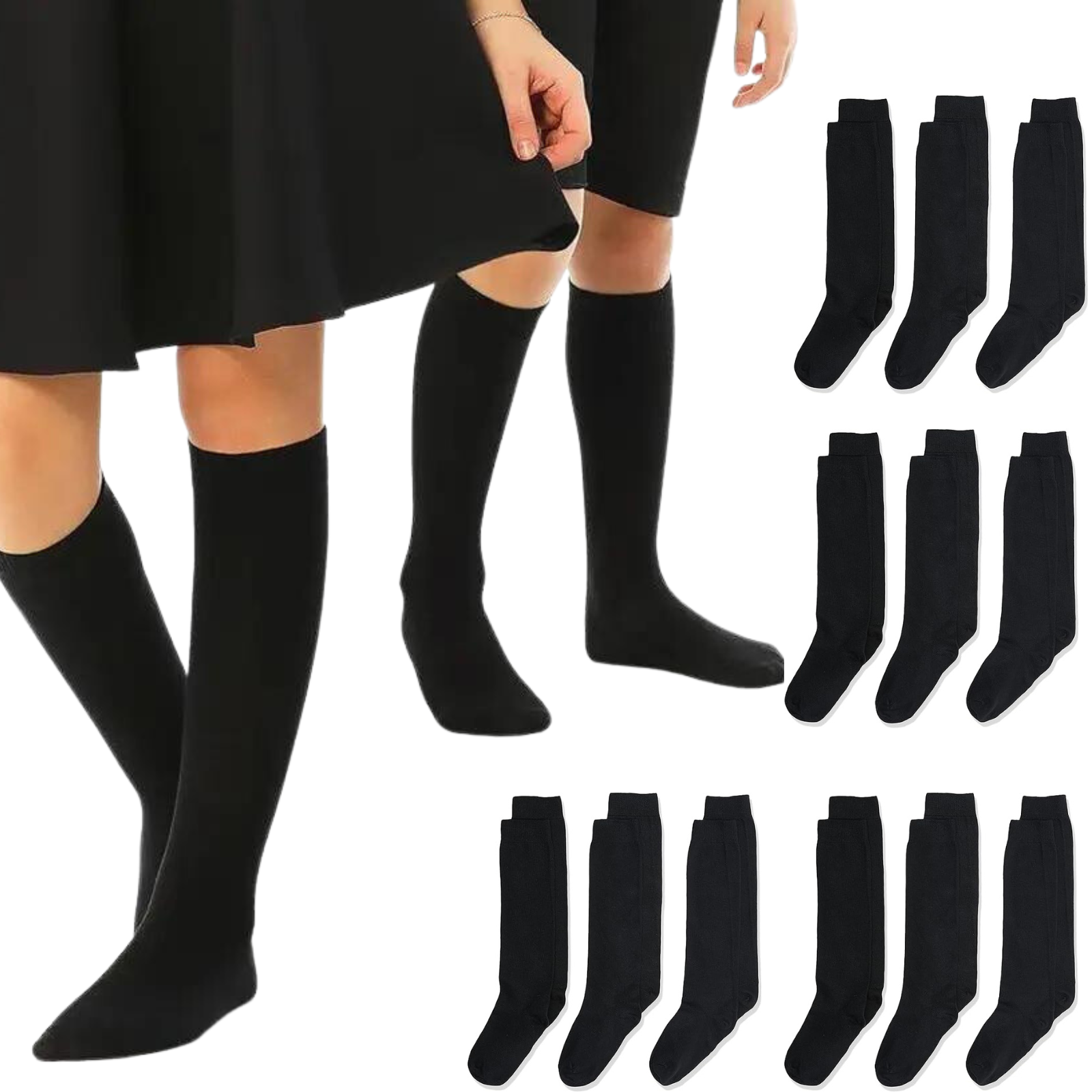 V563-TAG4SCHOOL_12PCS-BLACK-9-202503051818-00 12x Pairs School Uniform Knee High Socks Cotton Rich Girls Boys Kids Bulk - Black - 9-12 (5-8 Years Old) - Image 1