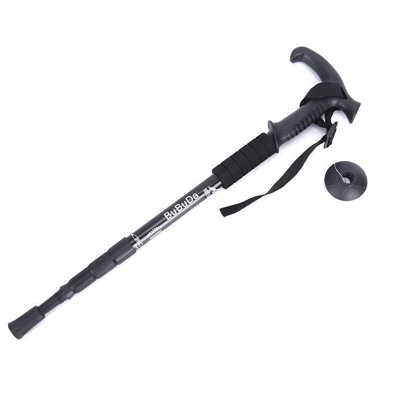 V563-TELESCOPICSTICK-BLACK-202503200935-00 Folding Walking Stick Telescopic Adjustable Antishock Hiking Grip Pole Trekking - Black - Image 1