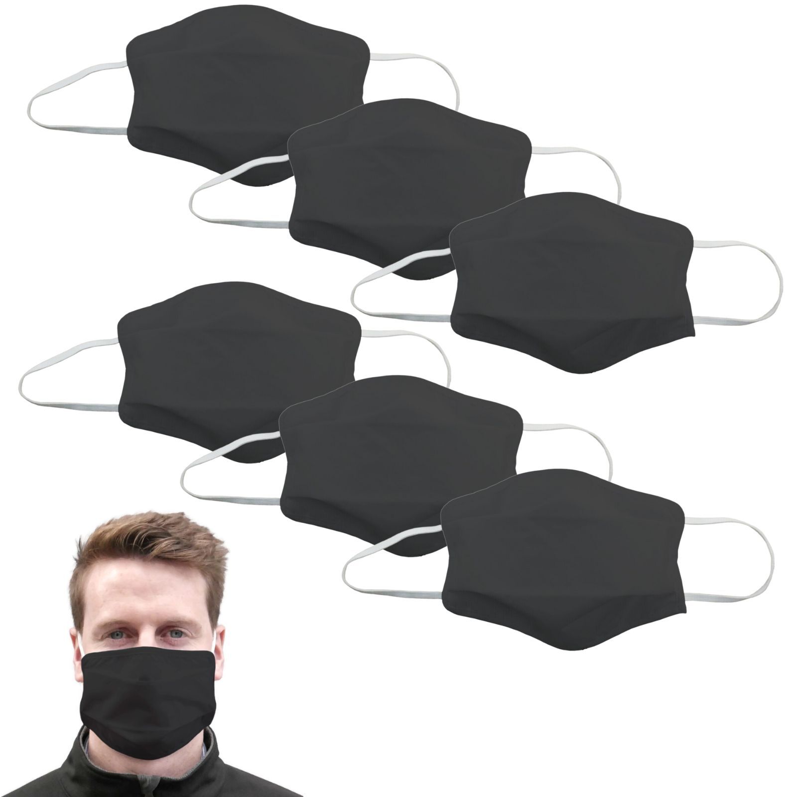 V563-TIGERPLAST_ADULT_BLK-6PCS-204963-00 6x Tigerplast Fabric Face Mask Washable Reusable Mask Protect Cover - Black - Image 1