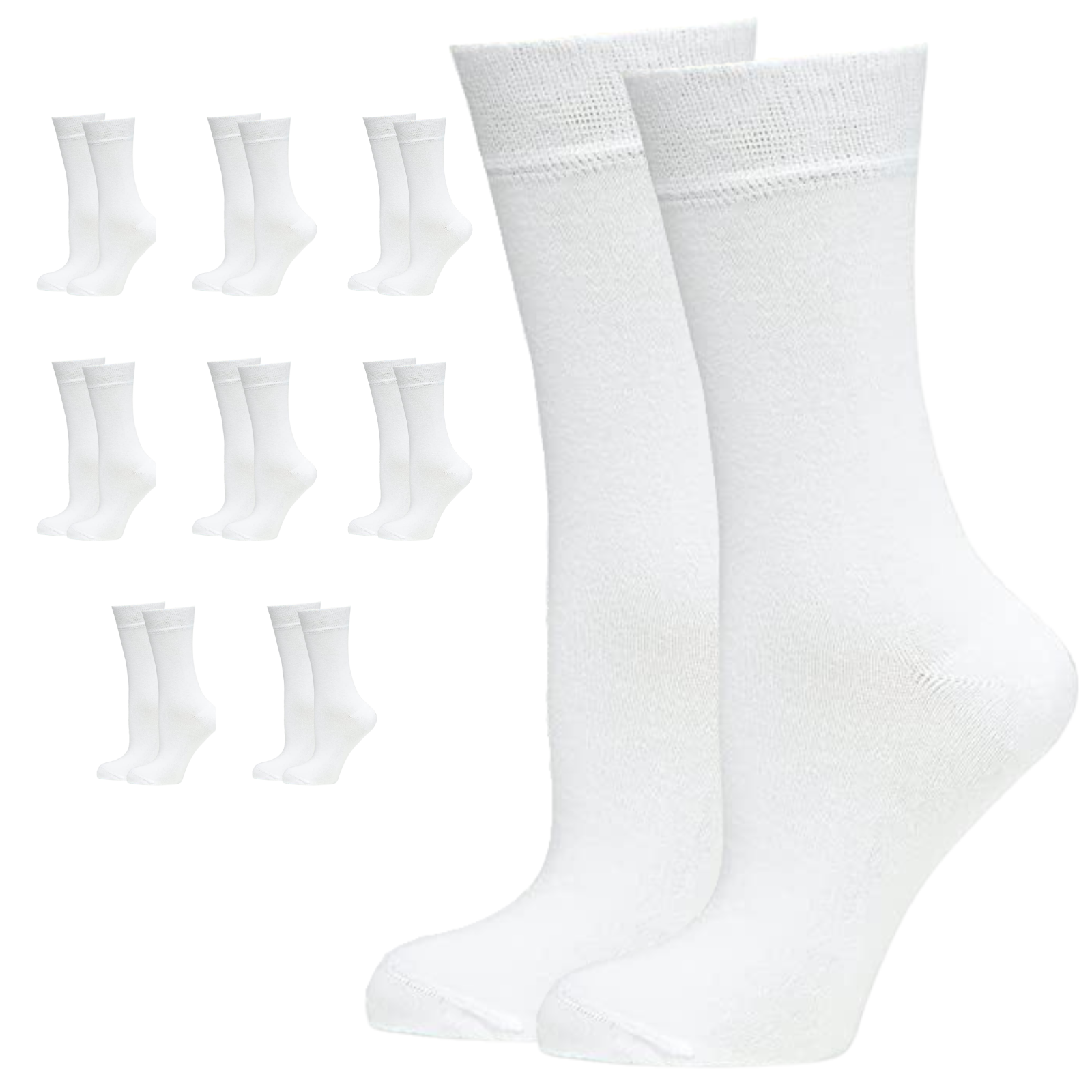 V563-UP-9BMBCREW-WHT-11_14-202503051735-00 9 Pairs BAMBOO SOCKS Crew Natural Eco Healthy Enviro Unisex Work Business BULK - White - 11-14 - Image 1