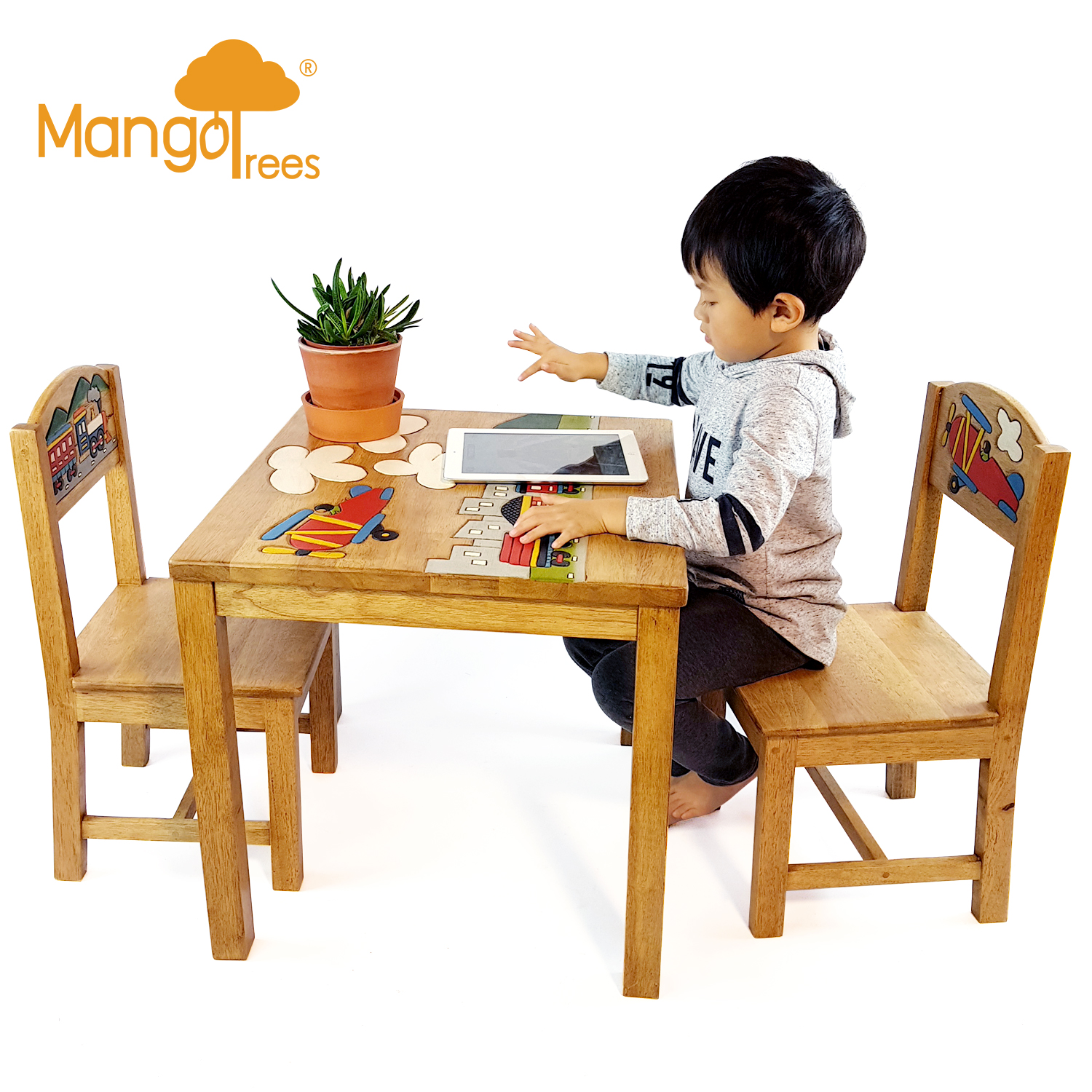V574-PLANETDH4014-01-56-131549-00 Airplane Design Kids Wooden Table Chairs Set - Image 1