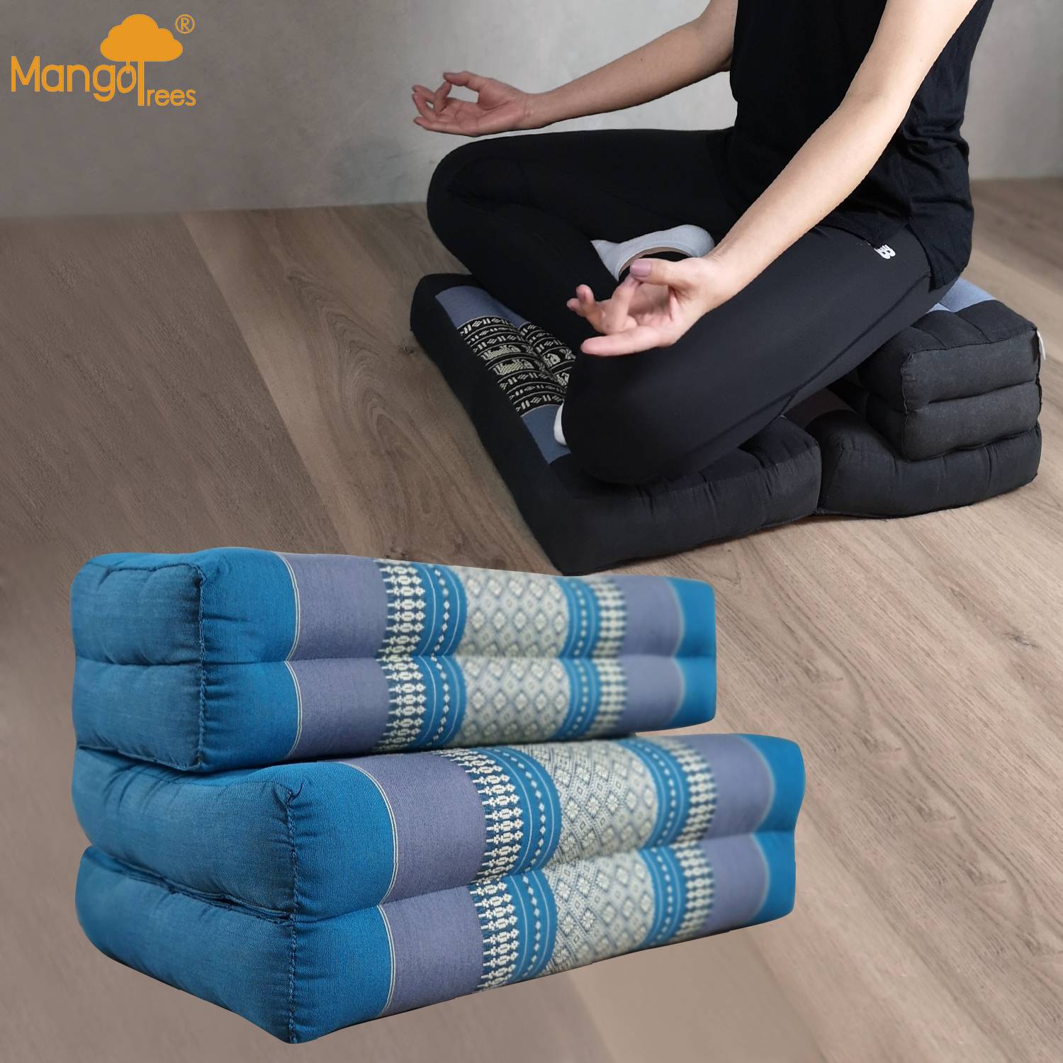 V574-TTP3SEATBLUE-131680-00 3-Fold Zafu Meditation Cushion Set Blue - Image 1