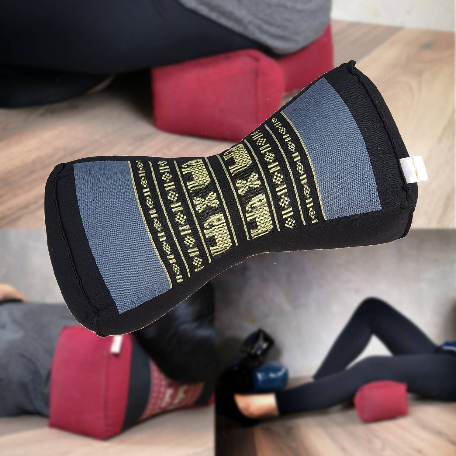 V574-TTPNECKBLUEELE-131509-00 Bone Shape Neck Pillow/Meditation Cushion Kapok Filled BlueEle - Image 1