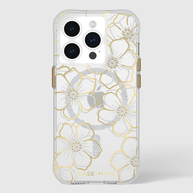 V578-CM051416-226581-00 Case-Mate Floral Gems MagSafe Case For iPhone 15 Pro - Gold - Image 1