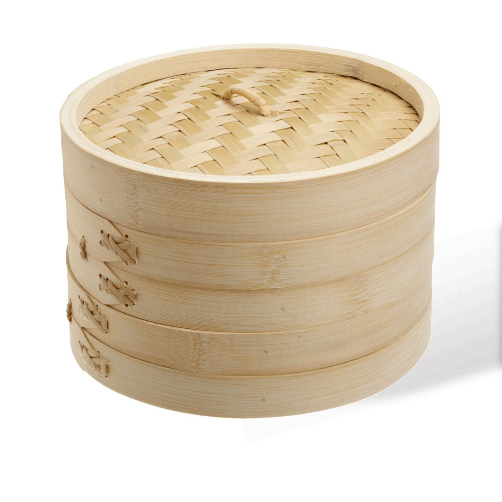 V610-BAMSTEA-7-218993-00 7 Inch Bamboo Steamer Set-2 Steamer Baskets With 1 Lid - Image 1
