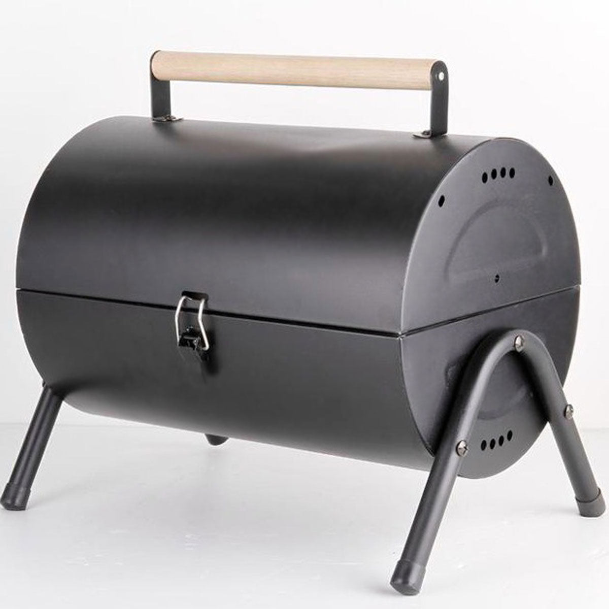 V610-BBQBRO-BLA-218825-00 Stainless Steel BBQ Barrel Charcoal Smoker Portable Foldable Barbecue Camping Black - Image 1