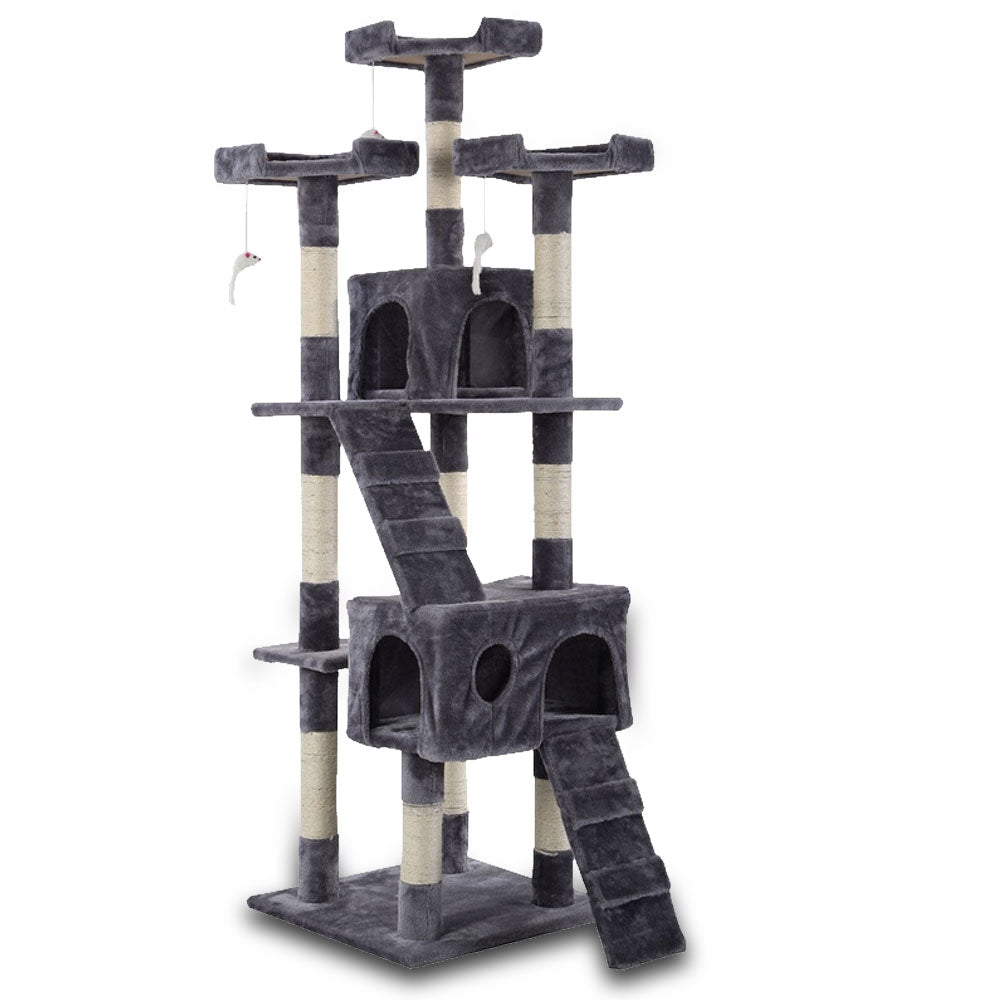 V610-CAT52008-GREY-219034-00 170cm Cat Tree Scratching Post Scratcher Pole Gym Toy House Furniture Multilevel - grey - Image 1