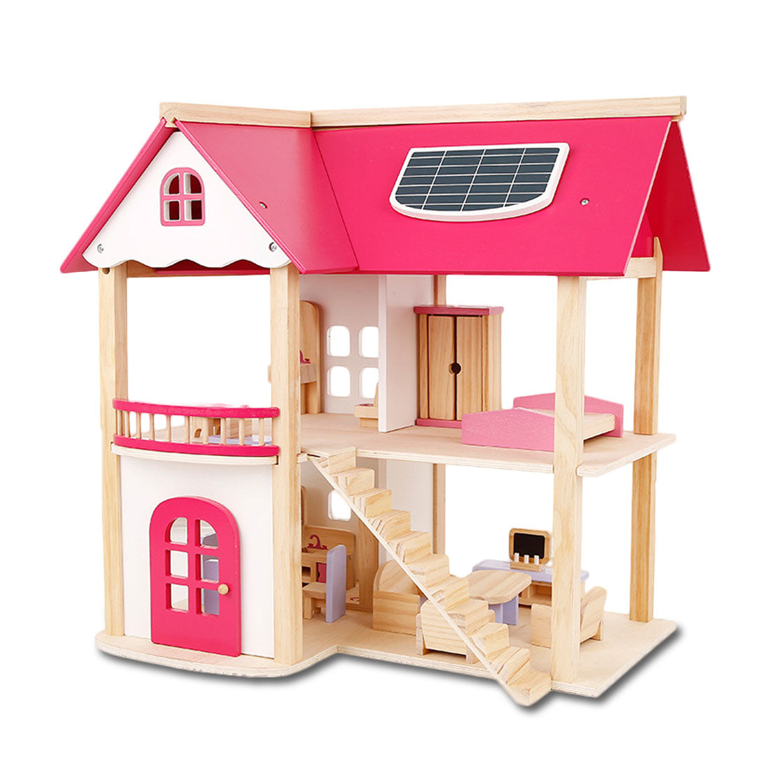V610-DOLHO-LQL1280-218831-00 Wooden DIY Dolls Doll House 3 Level Kids Pretend Play Toys Full Furniture Set - Image 1
