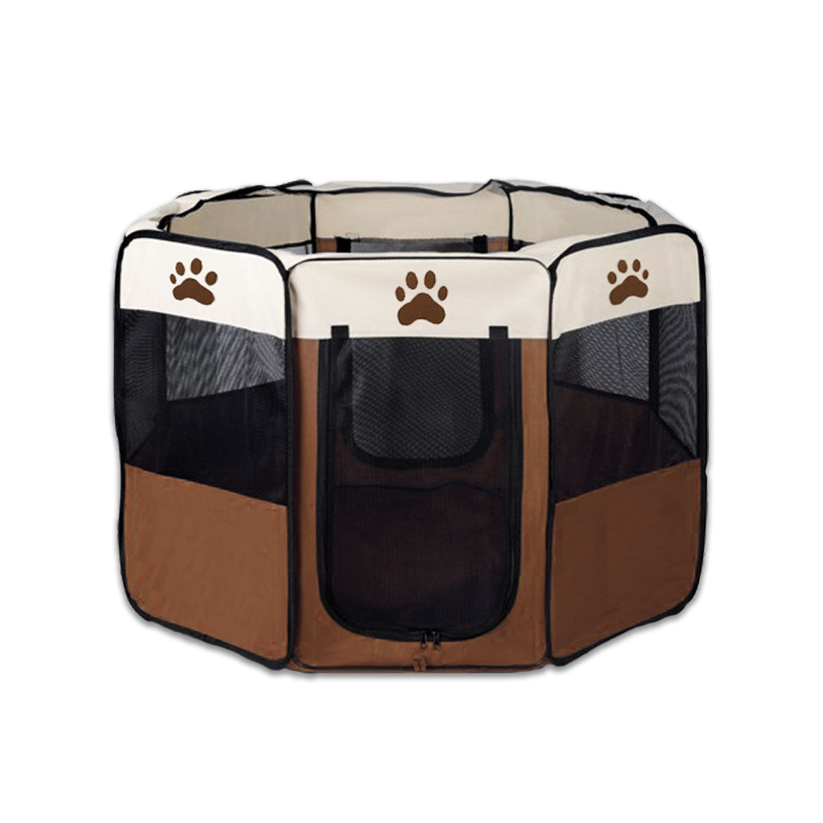 V610-SOFPLAYPEN-XL-BROWN-218991-00 8 Panel Pet Dog Cat Crate Play Pen Bags Kennel Portable Tent Playpen Puppy Cage Extra Large Brown - Image 1
