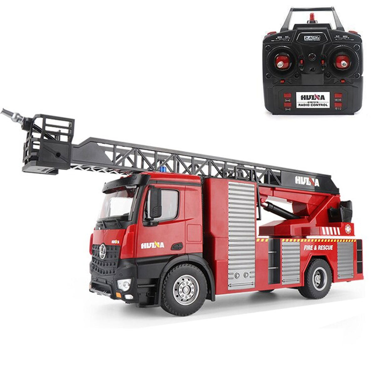 V610-TOY-HN-1561-218900-00 Huina 1:14 RC Fire Truck Extensible Ladder Toy Car Water Gun Construction Light Sound Gift - Image 1
