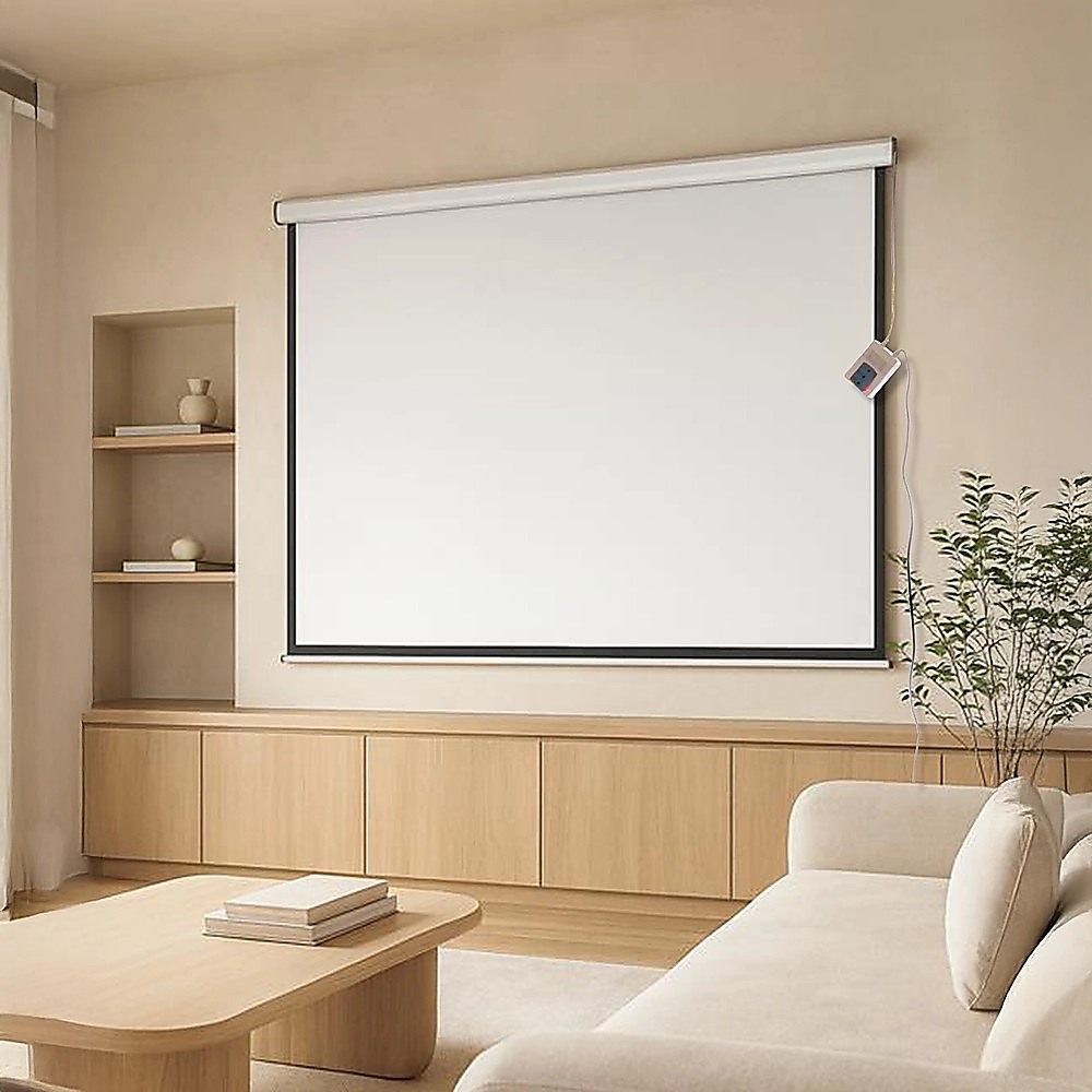 V63-656044-202508061829-00 150" Electric Motorised Projector Screen TV +Remote - Image 1