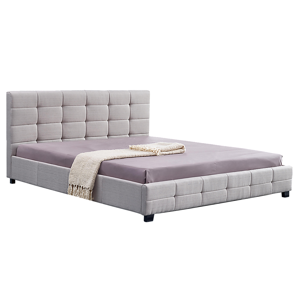 V63-802207-9298-00 Linen Fabric King Deluxe Bed Frame Beige - Image 1