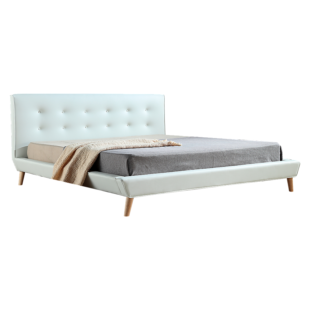 V63-819203-9438-00 King PU Leather Deluxe Bed Frame White - Image 1