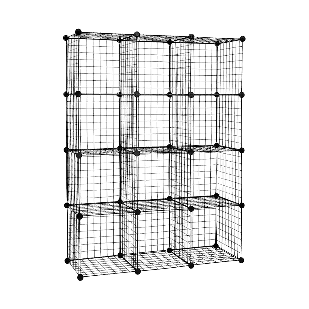 V63-827861-26363-00 12 Cube Wire Grid Organiser Bookcase Storage Cabinet Wardrobe Closet Black - Image 1