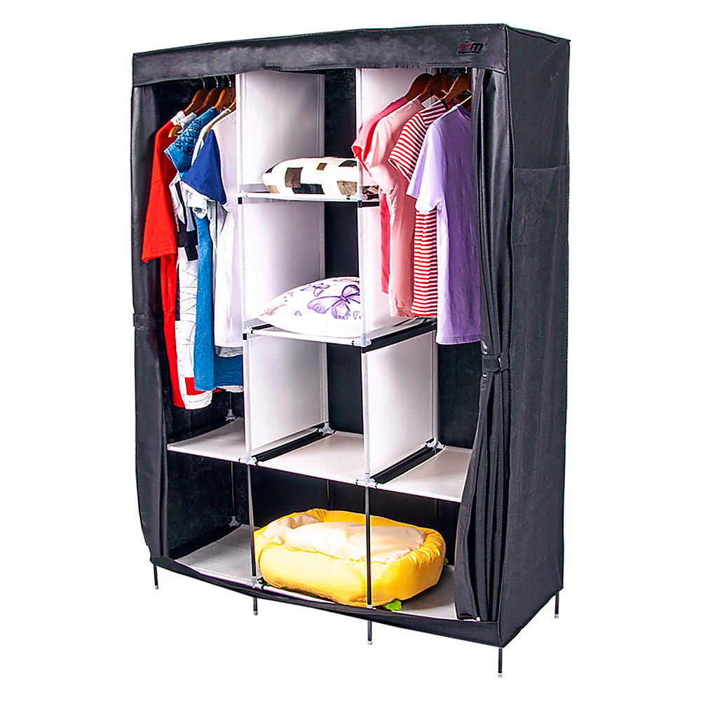 V63-831971-26622-00 Large Portable Clothes Closet Canvas Wardrobe Storage Organizer with Shelves - Image 1