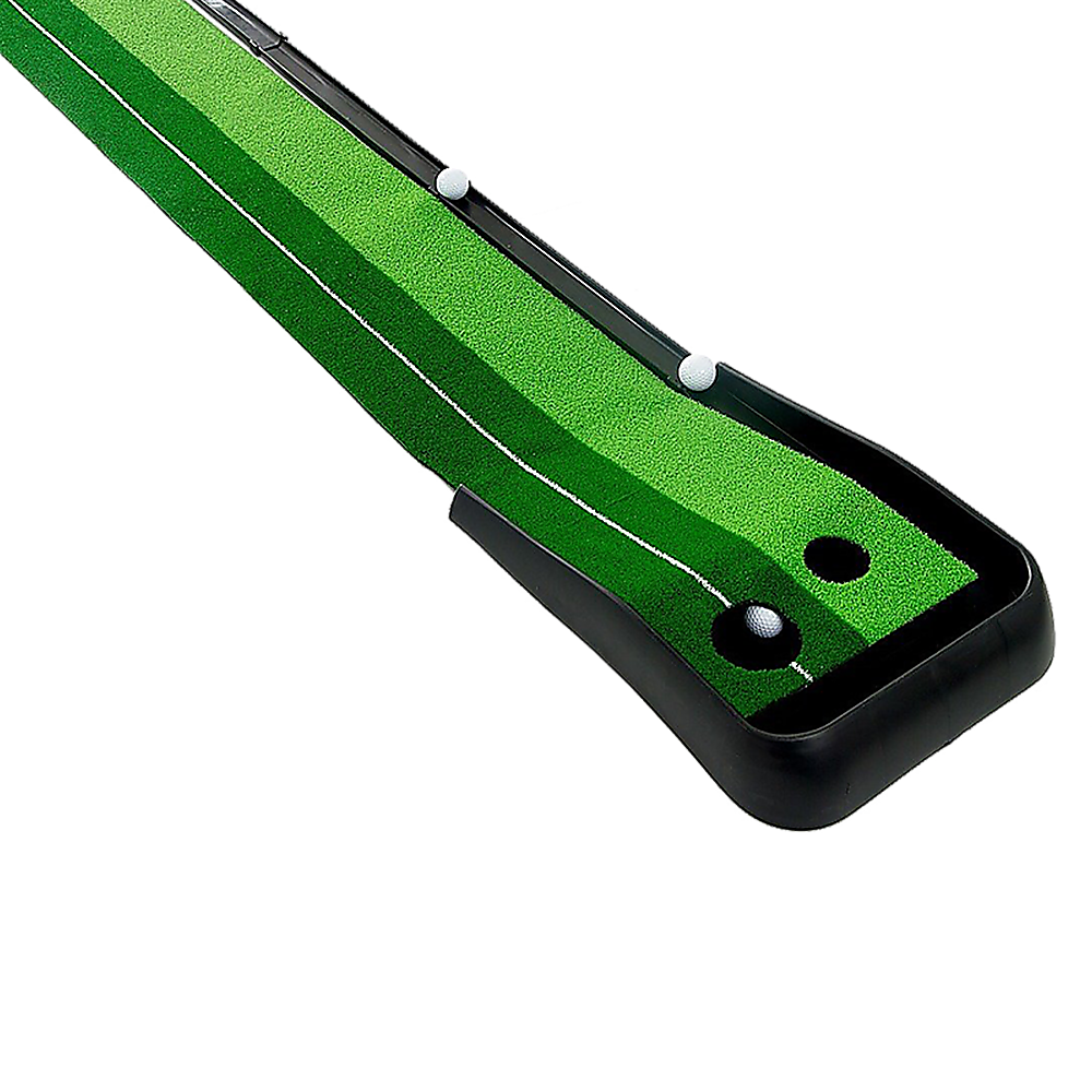 V63-834791-6296fd80b3120.1000x1000-00 Indoor Practice Putting Green 2.5m Mat Inclined Ball Return Fake Grass 2 Holes - Image 1
