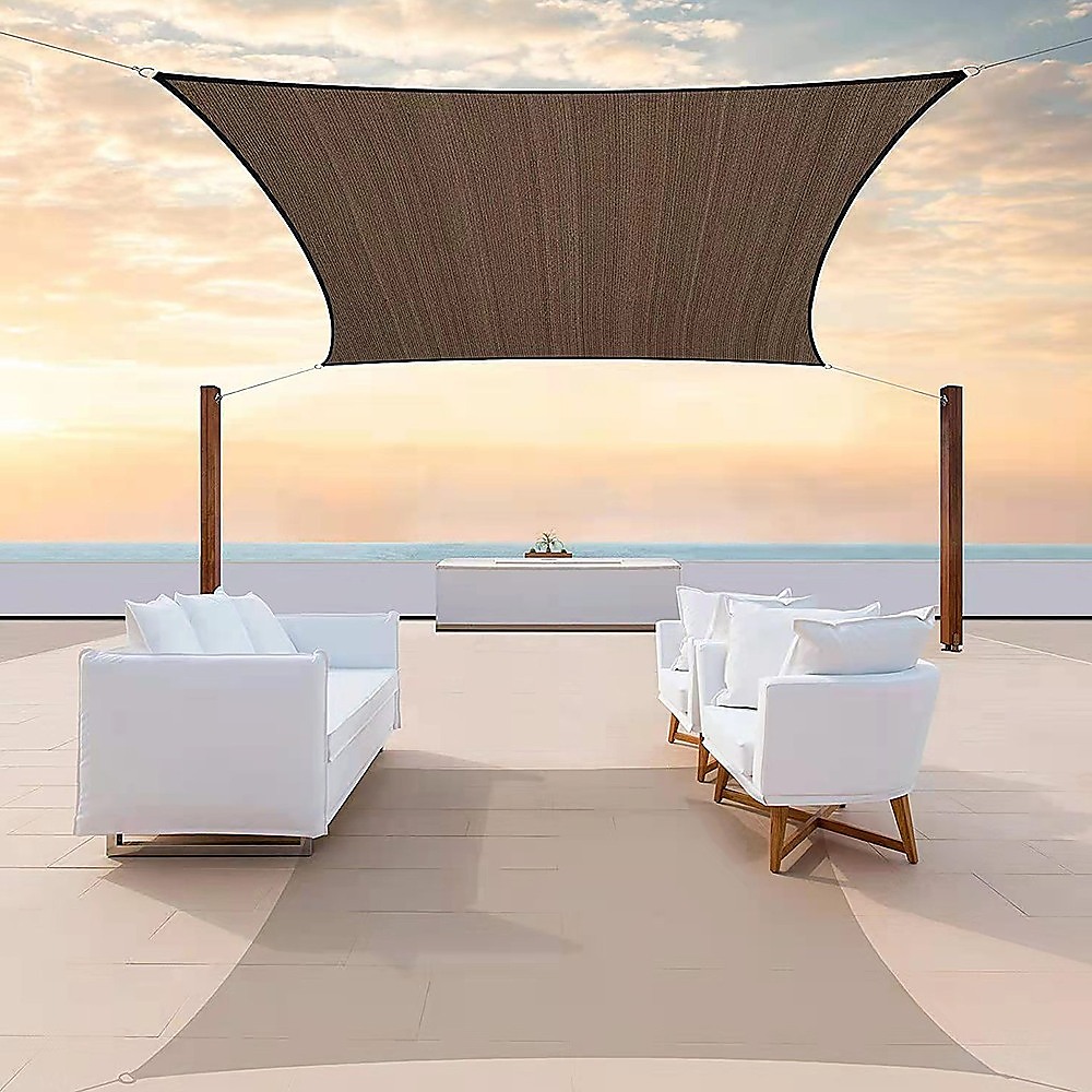 V63-836761-26379-00 Rectangle Sun Shade Sail Fabric Garden Patio Pool Awning Canopy Cover Coffee - Image 1