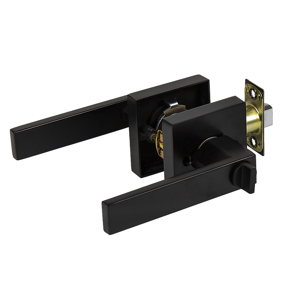 V63-837371-46743-00 Door Handle Set Lever Privacy Function Square Black - Image 1