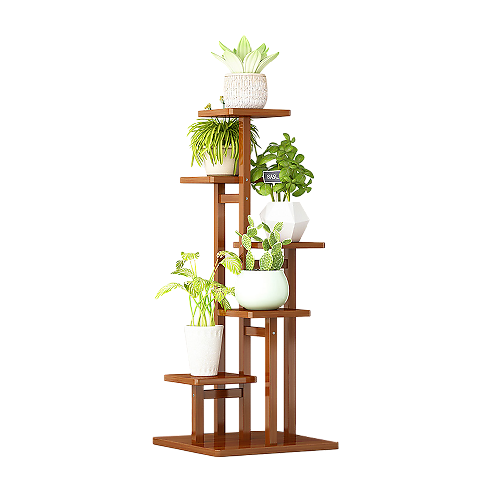 V63-837921-202504141919-00 5 Tiers Vertical Bamboo Plant Stand Staged Flower Shelf Rack Outdoor Garden - Image 1