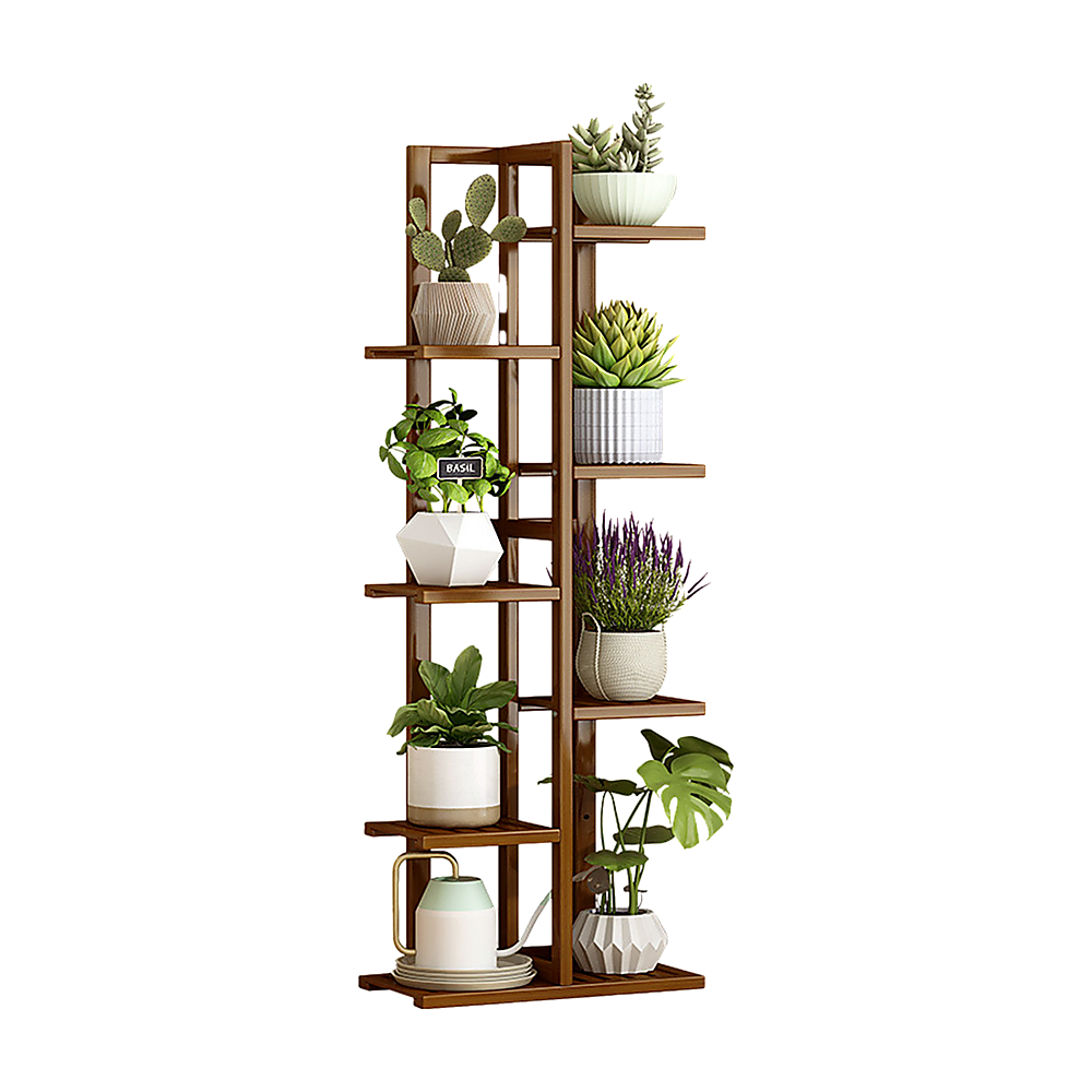 V63-837951-202503281905-00 6 Tiers Vertical Bamboo Plant Stand Staged Flower Shelf Rack Outdoor Garden - Image 1