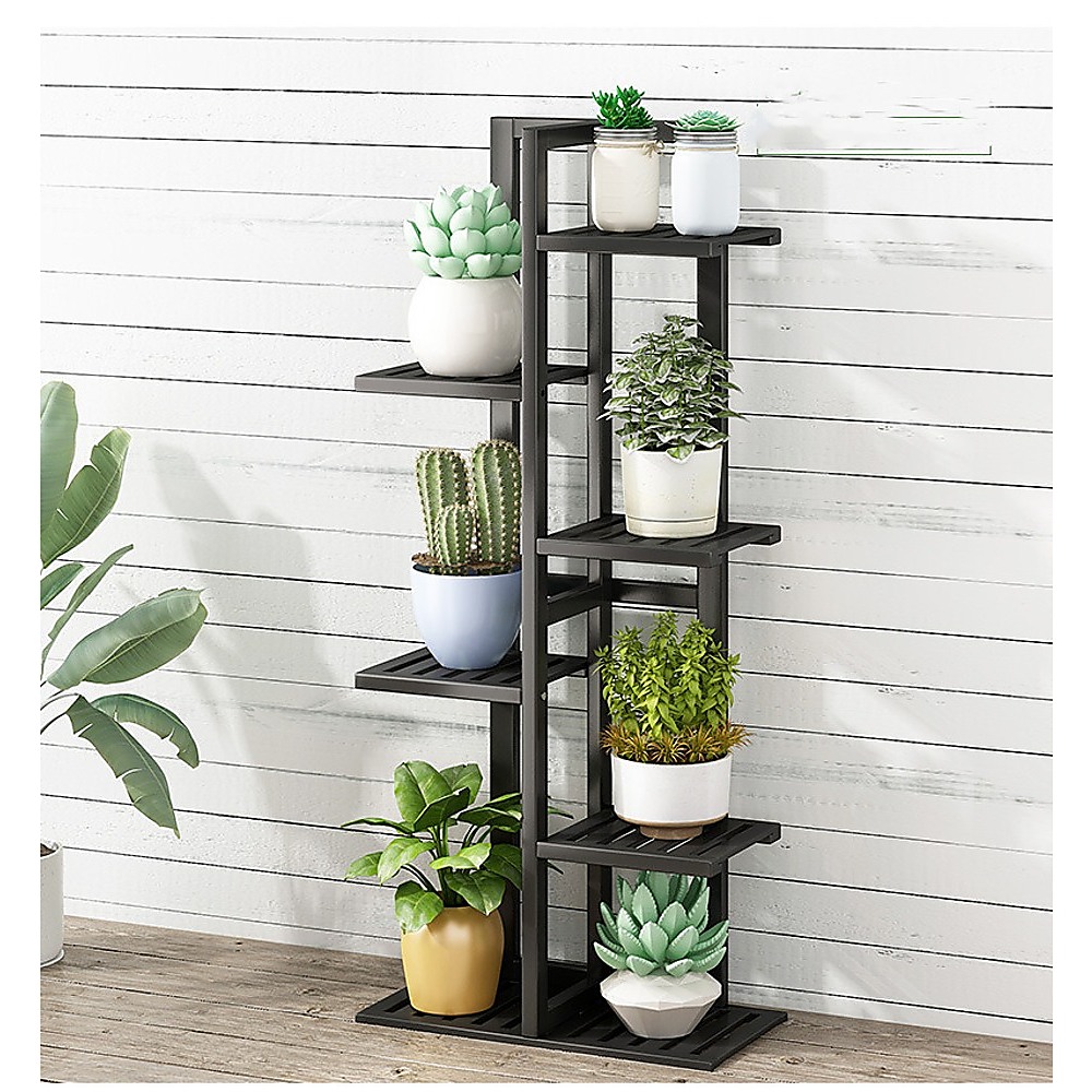 V63-837961-202504141053-00 6 Tiers Vertical Bamboo Plant Stand Staged Flower Shelf Rack Outdoor Garden - Image 1