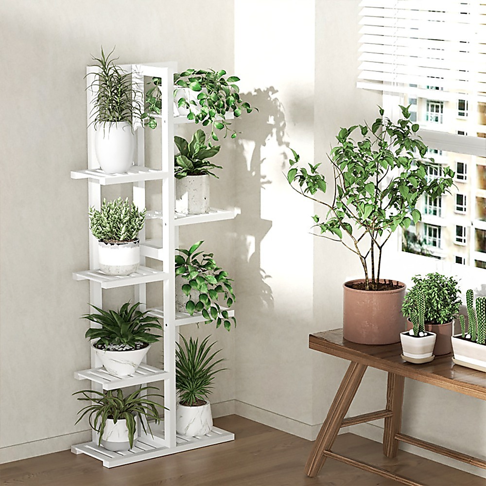 V63-837971-202504141056-00 6 Tiers Vertical Bamboo Plant Stand Staged Flower Shelf Rack Outdoor Garden - Image 1