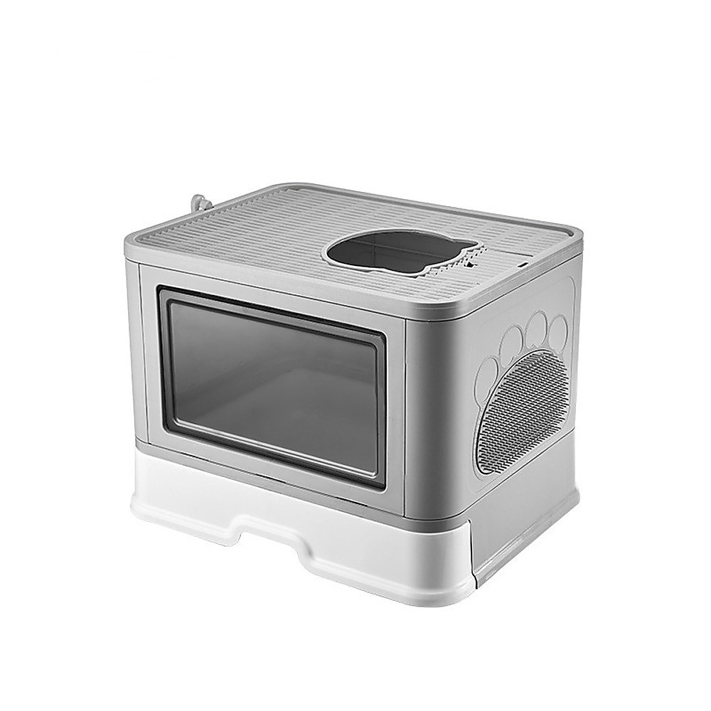 V63-839211-52900-00 Jumbo Hooded Cat Litter Box Tray Pet Kitty Toilet for Large Cats w Hair Grooming - Image 1